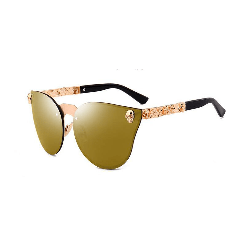 Gothic PC Men'S Skull Head Decorated Sunglasses, Exquisite Metal Pattern Feet Sunglasses, Women