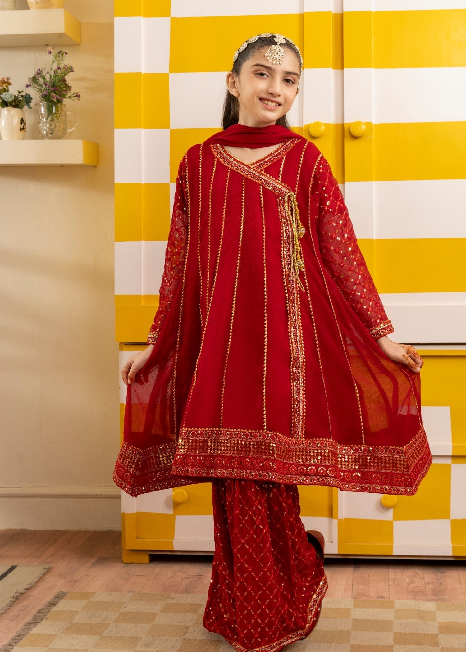 chiffon Short Frock in Red