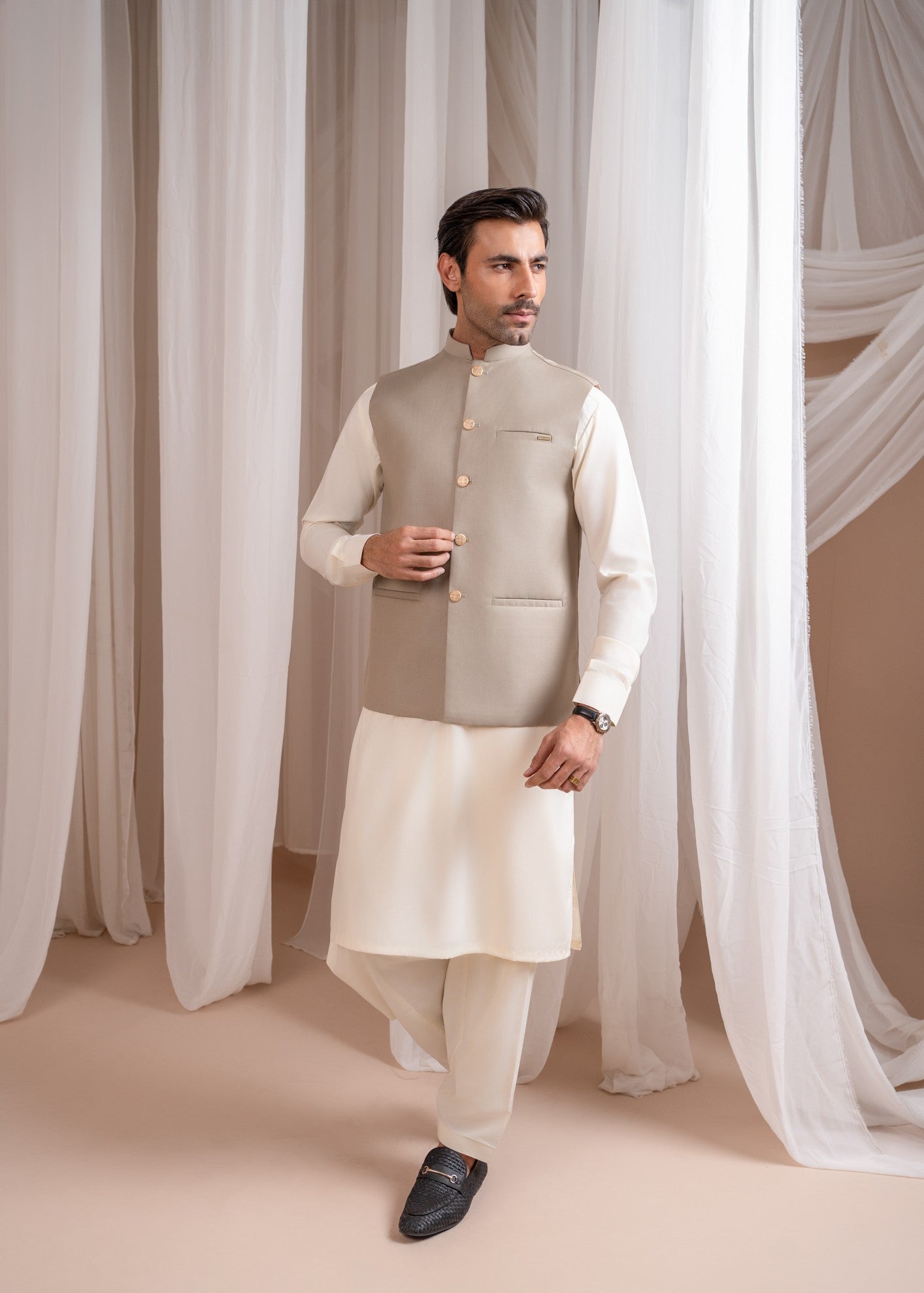 suiting Waistcoat in Beige by Muraqsh