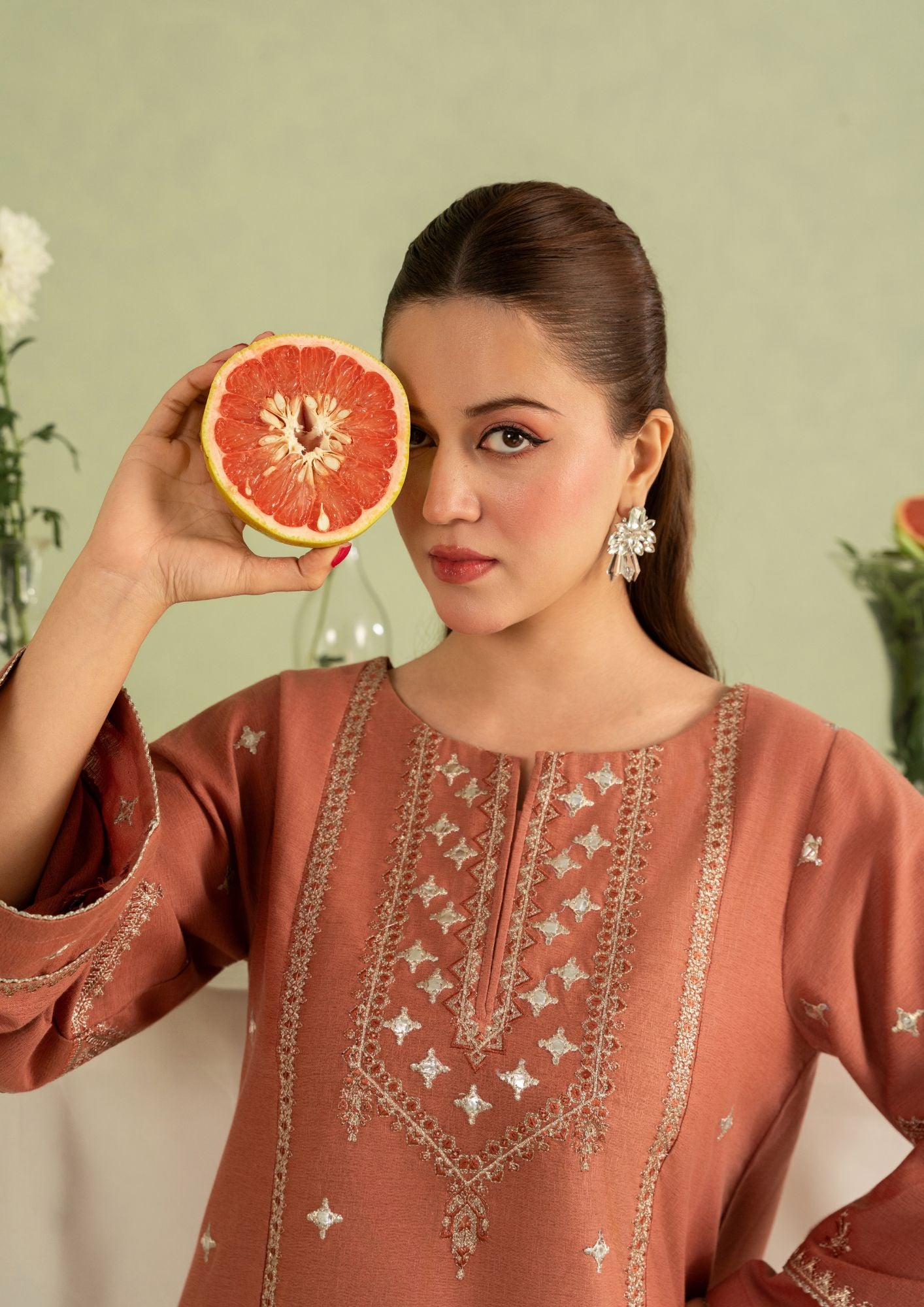 dhanak Kurta Set in Coral pink