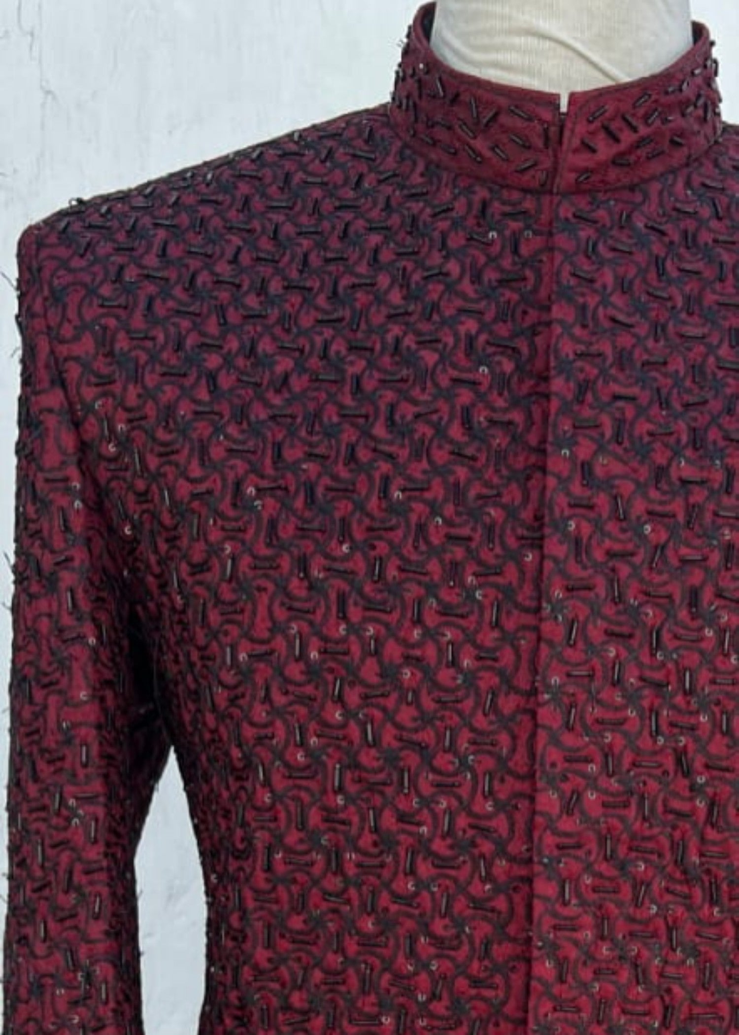 jamawar Sherwani in Black, maroon