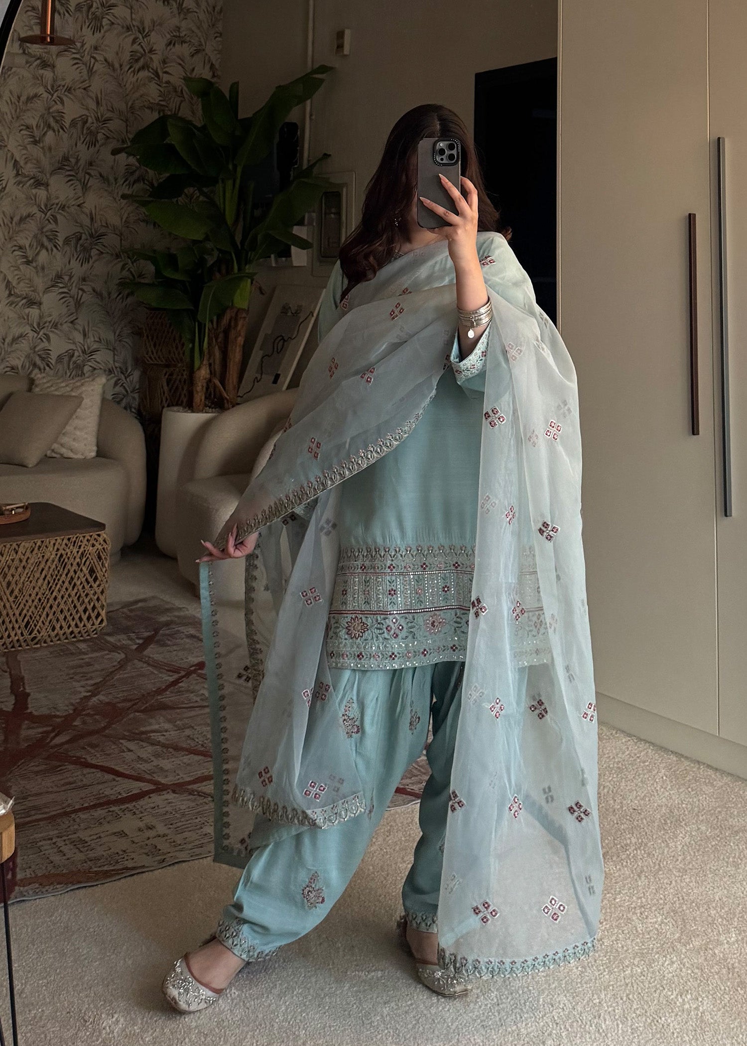 raw silk Kurta Set in Sky blue