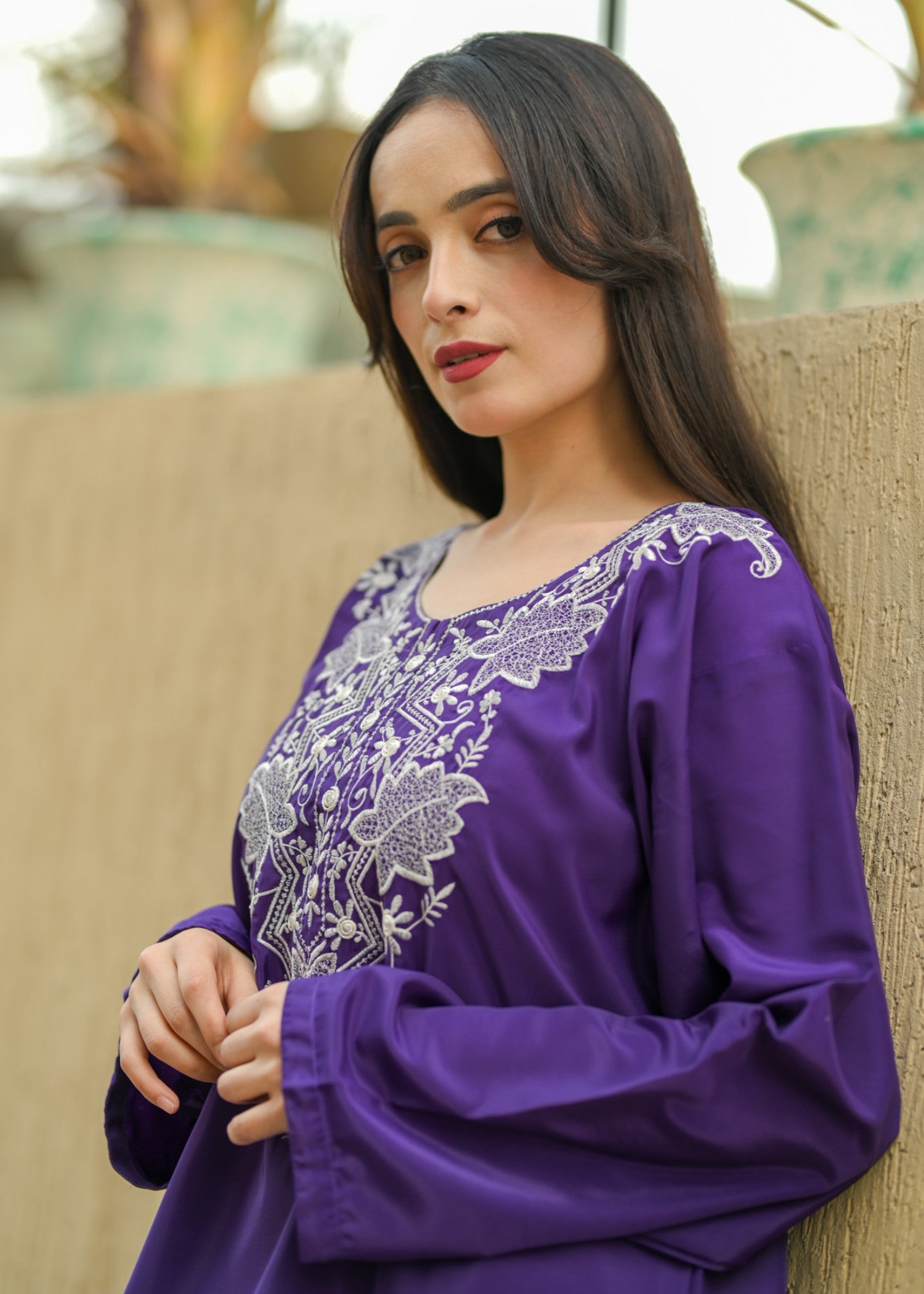 silk Kurta Set in Purple heart
