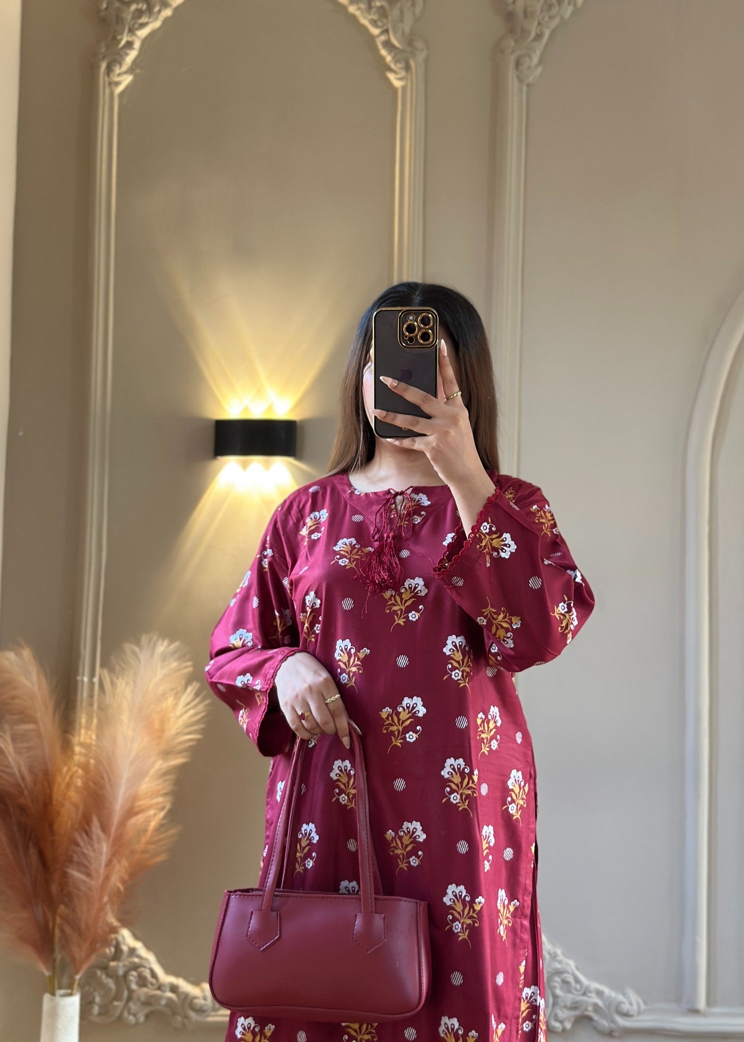 arabic lawn Co Ord Sets in Maroon