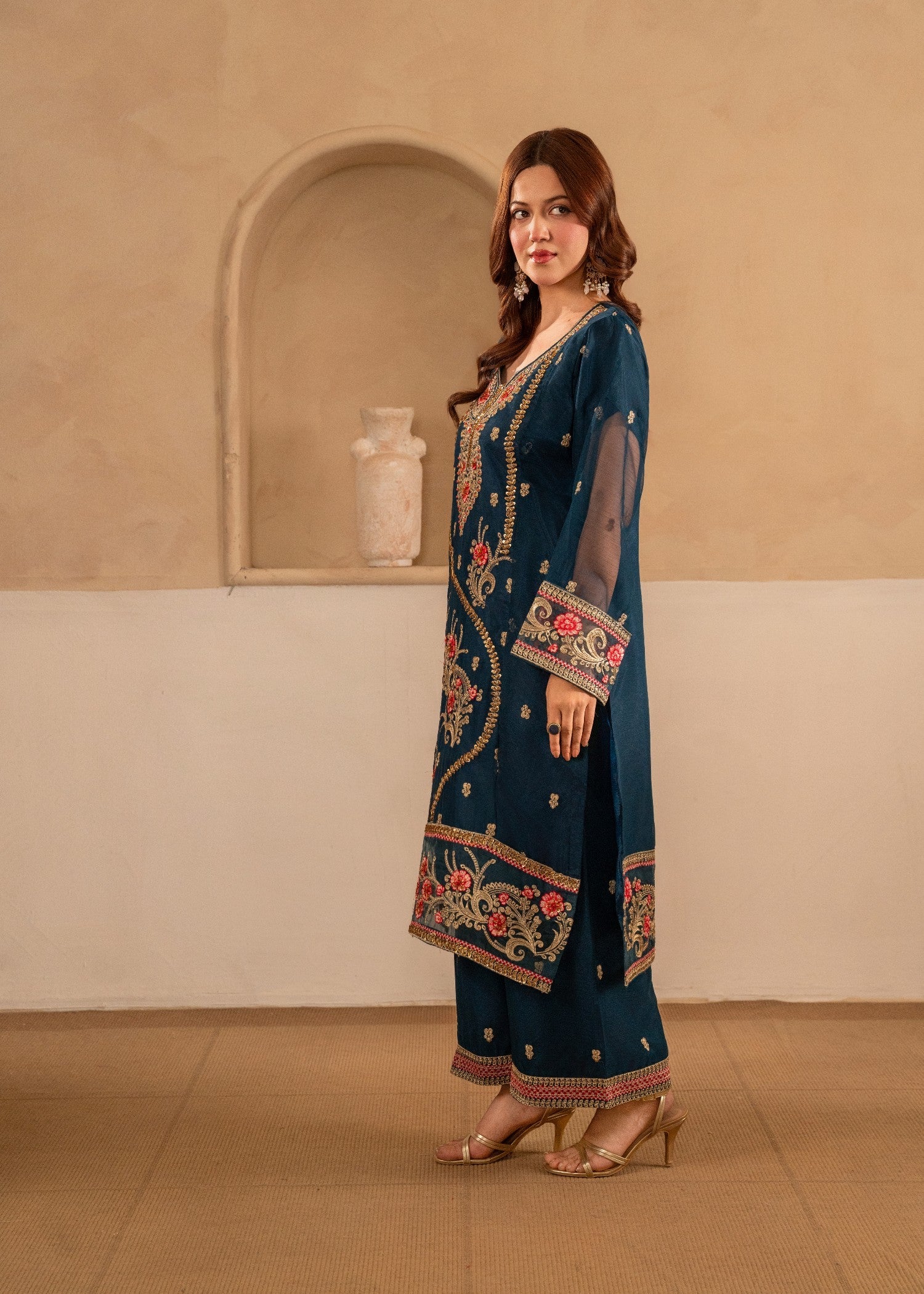 chiffon Kurta Set in Teal