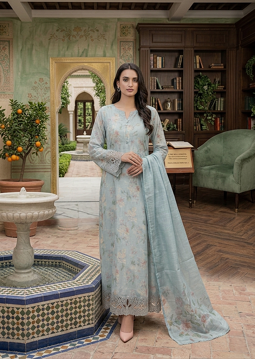 arabic lawn Maxi in Aquamarine