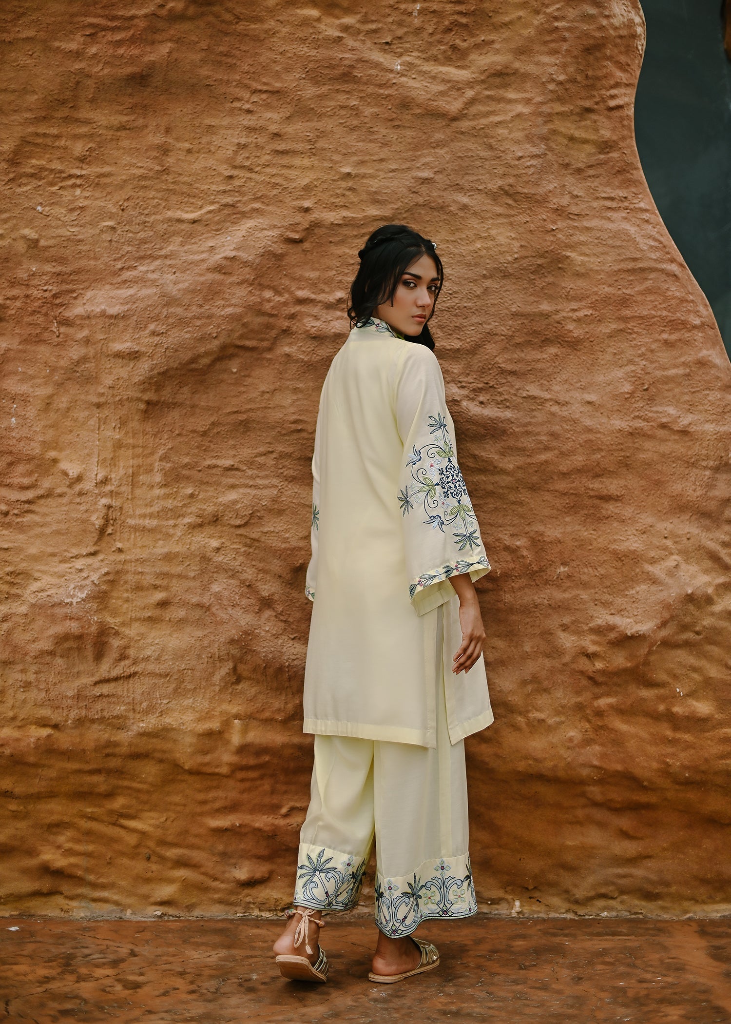 cotton viscose Kurta Set in Light yellow