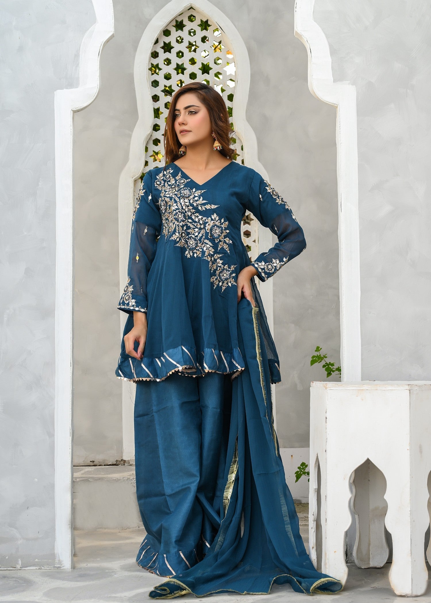 chiffon Short Frock in Dark blue