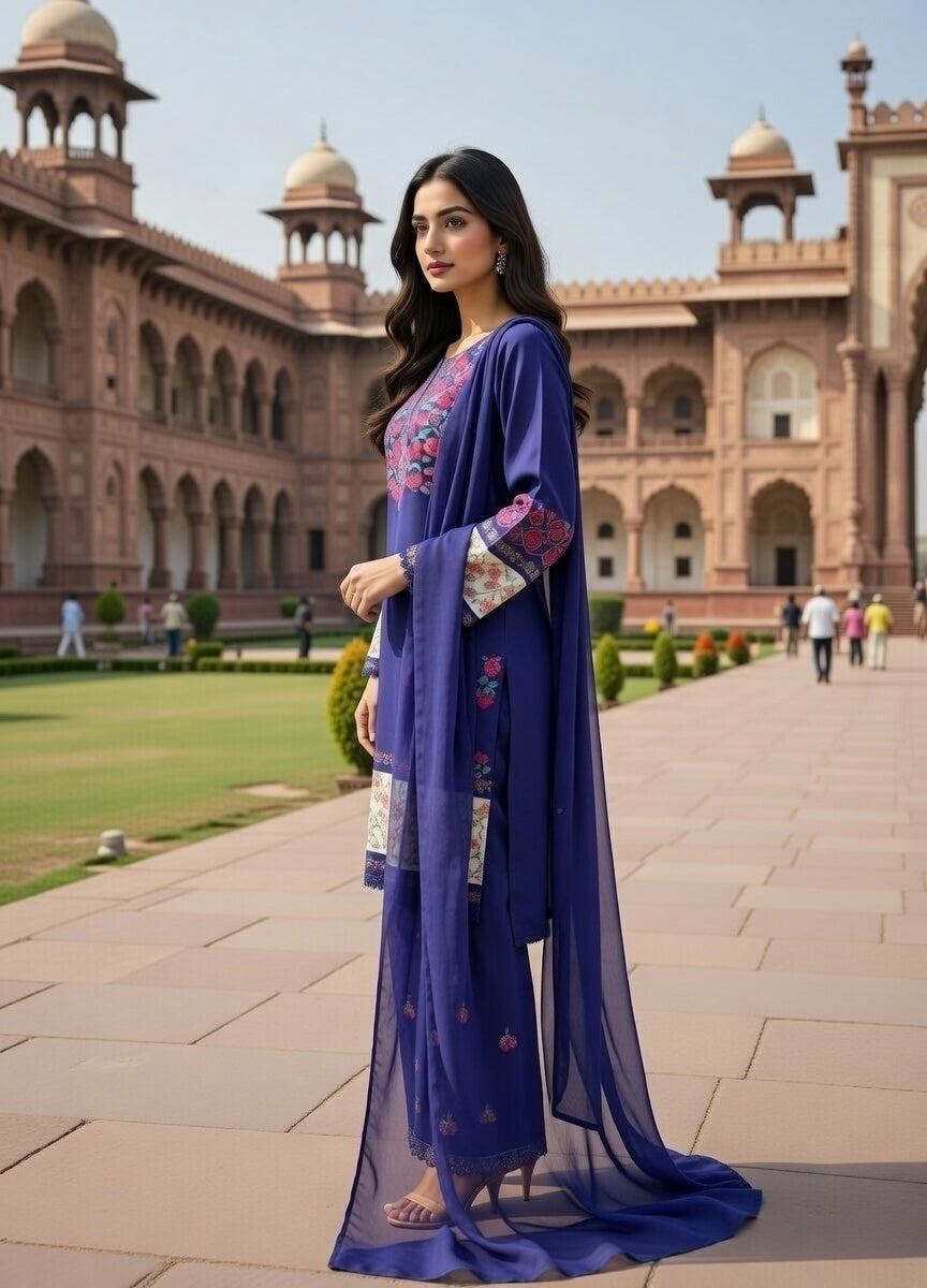 poly lawn Kurta Set in Blue