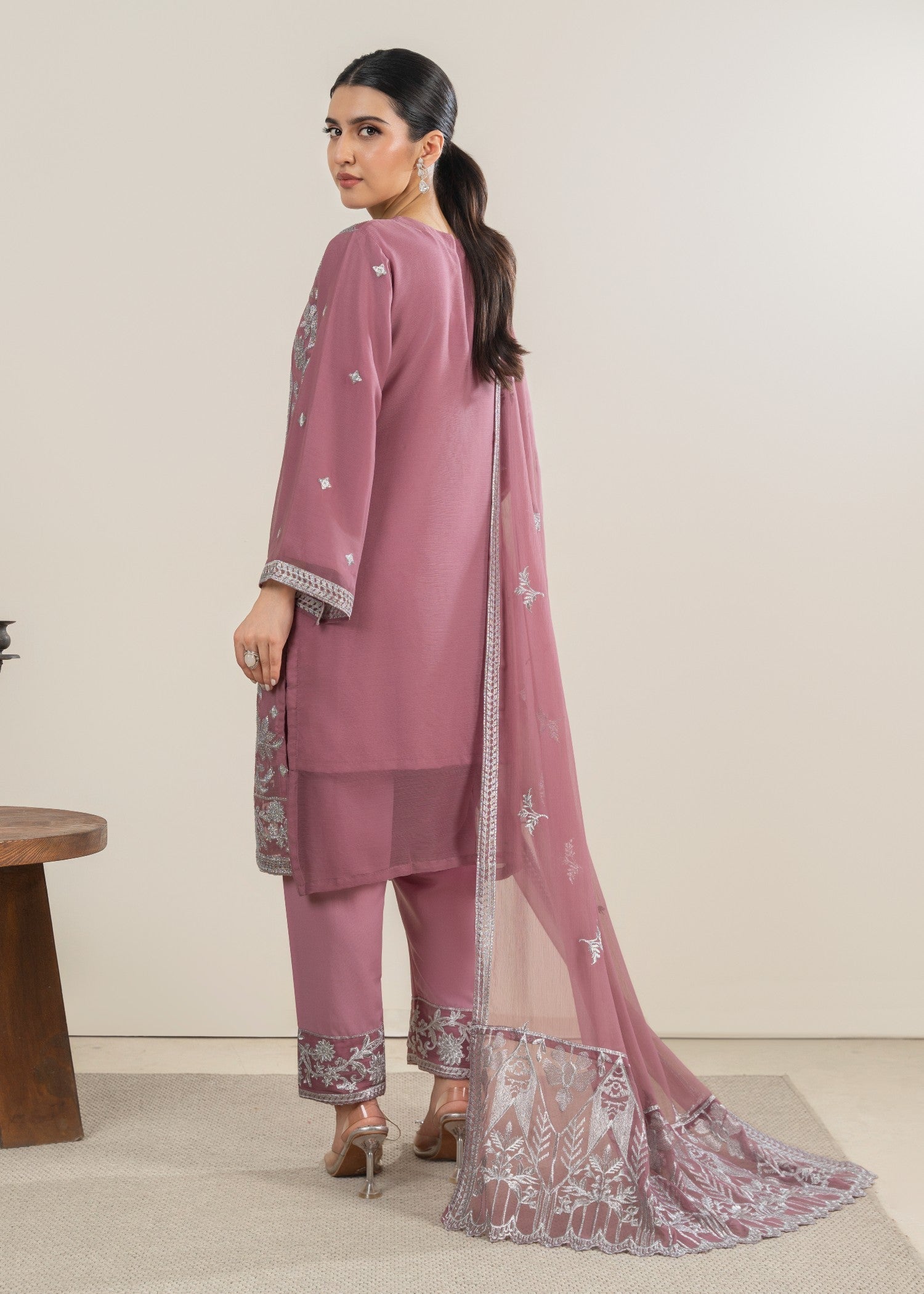 chiffon Kurta Set in Mauve pink