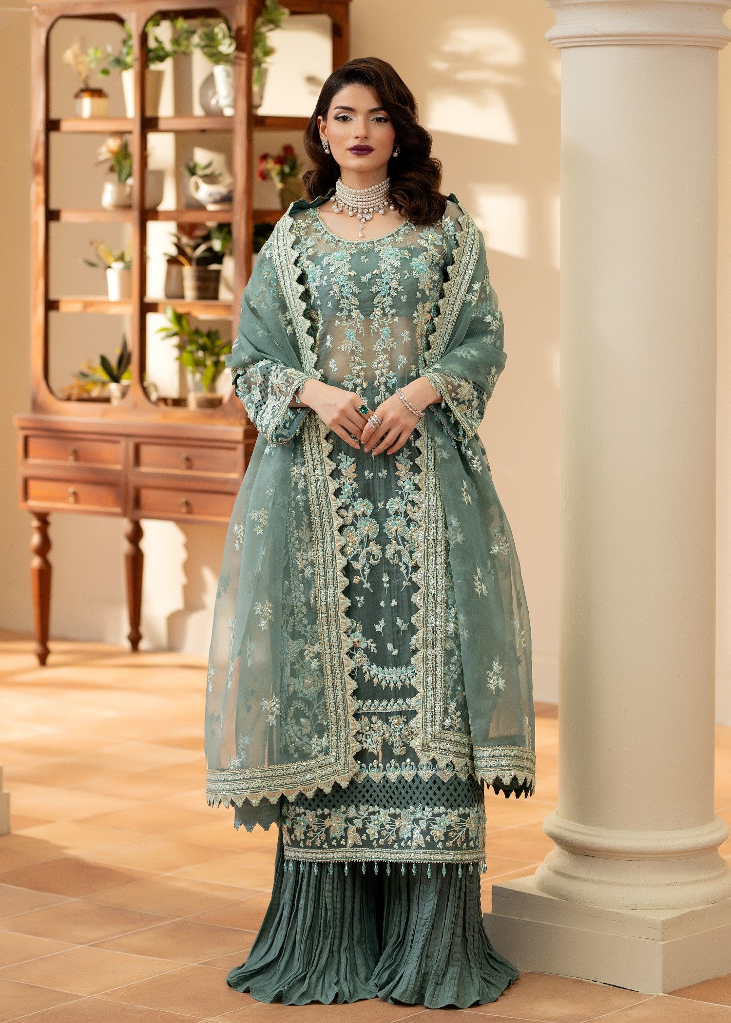 organza Sharara in Sea green