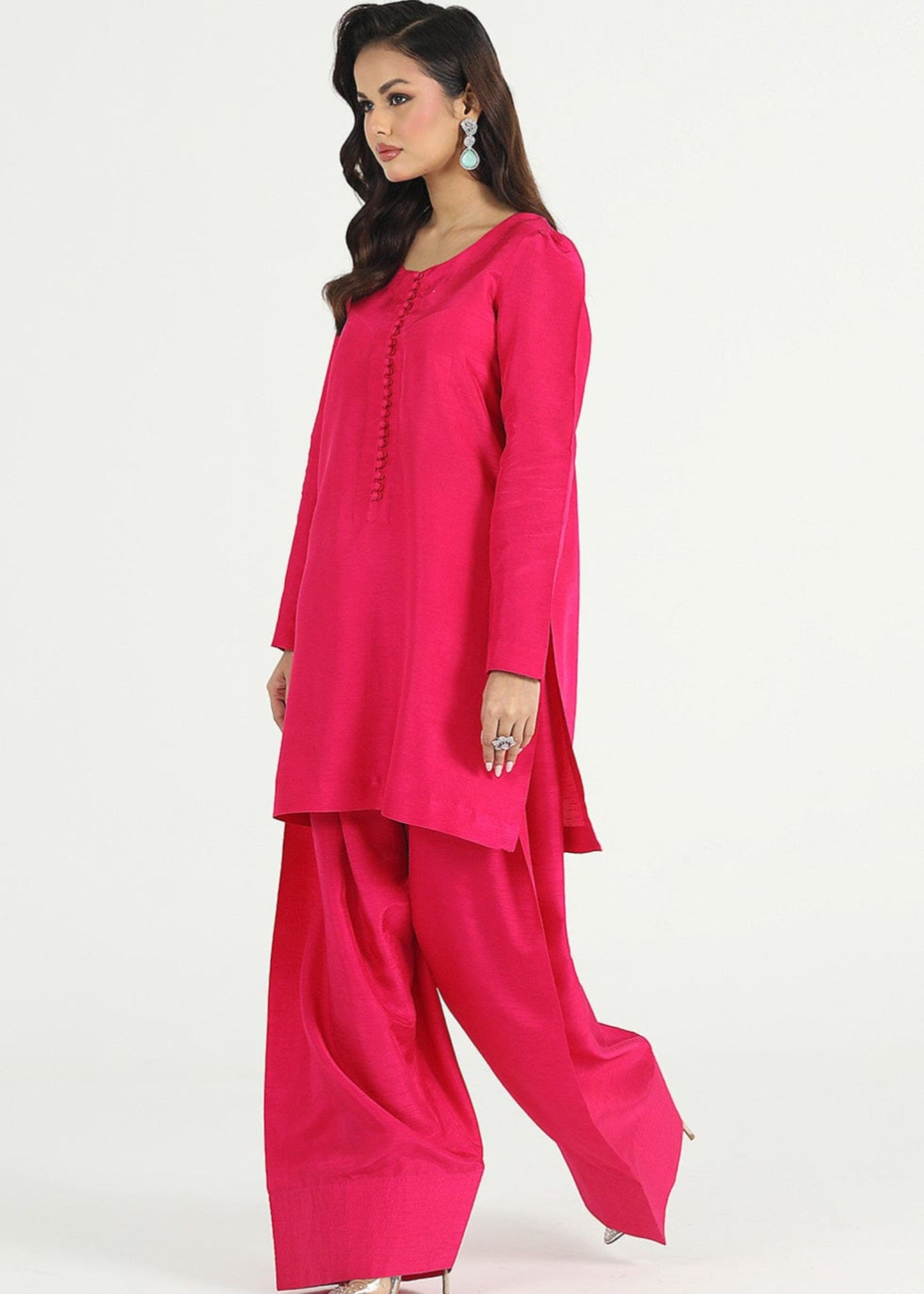 pk raw silk Kurta Set in Shocking pink