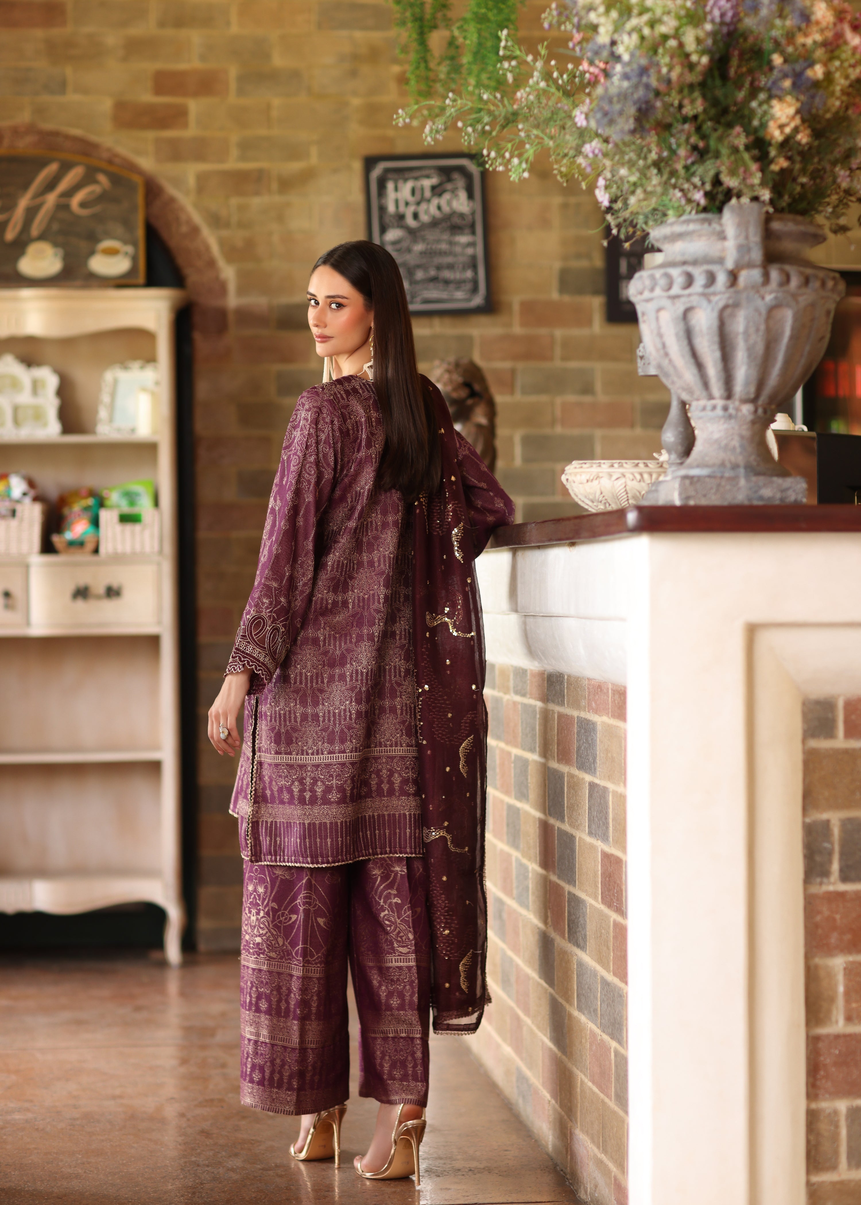 jacquard Kurta Set in Purple