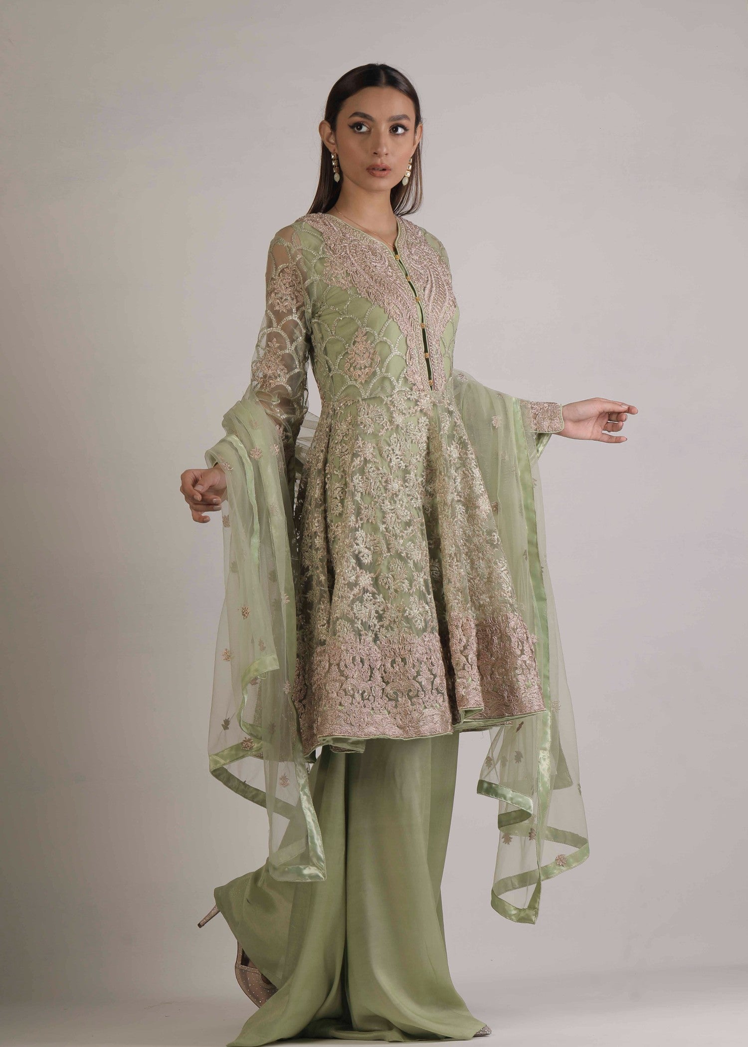 net Peplum in Pistachio green