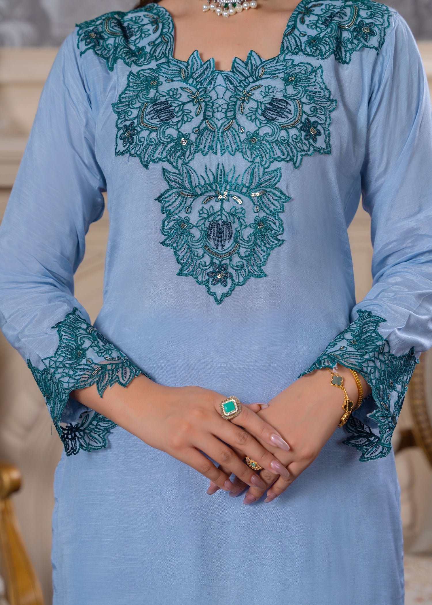 viscose Kurta Set in Ice blue