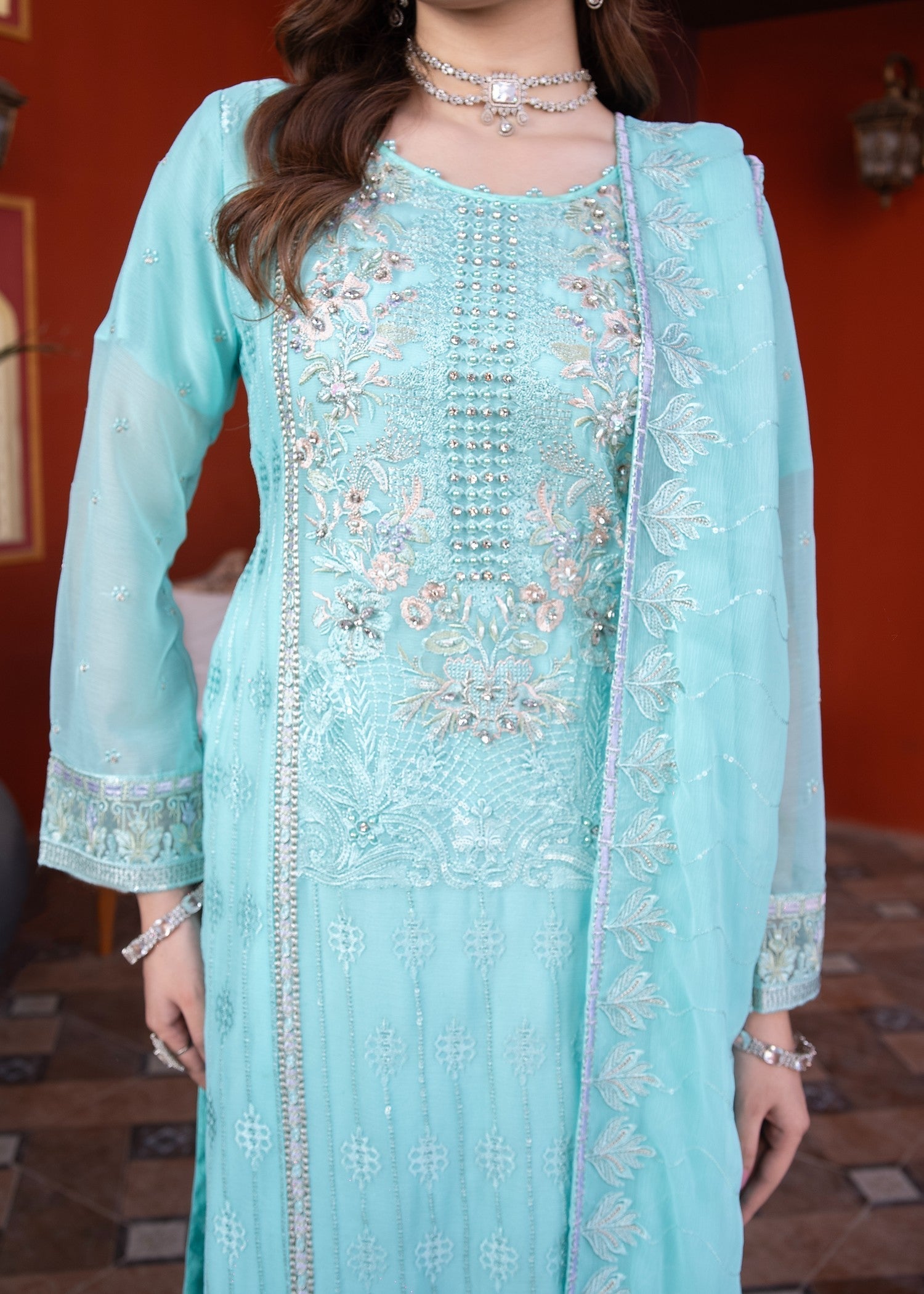 chiffon Unstitched in Aquamarine