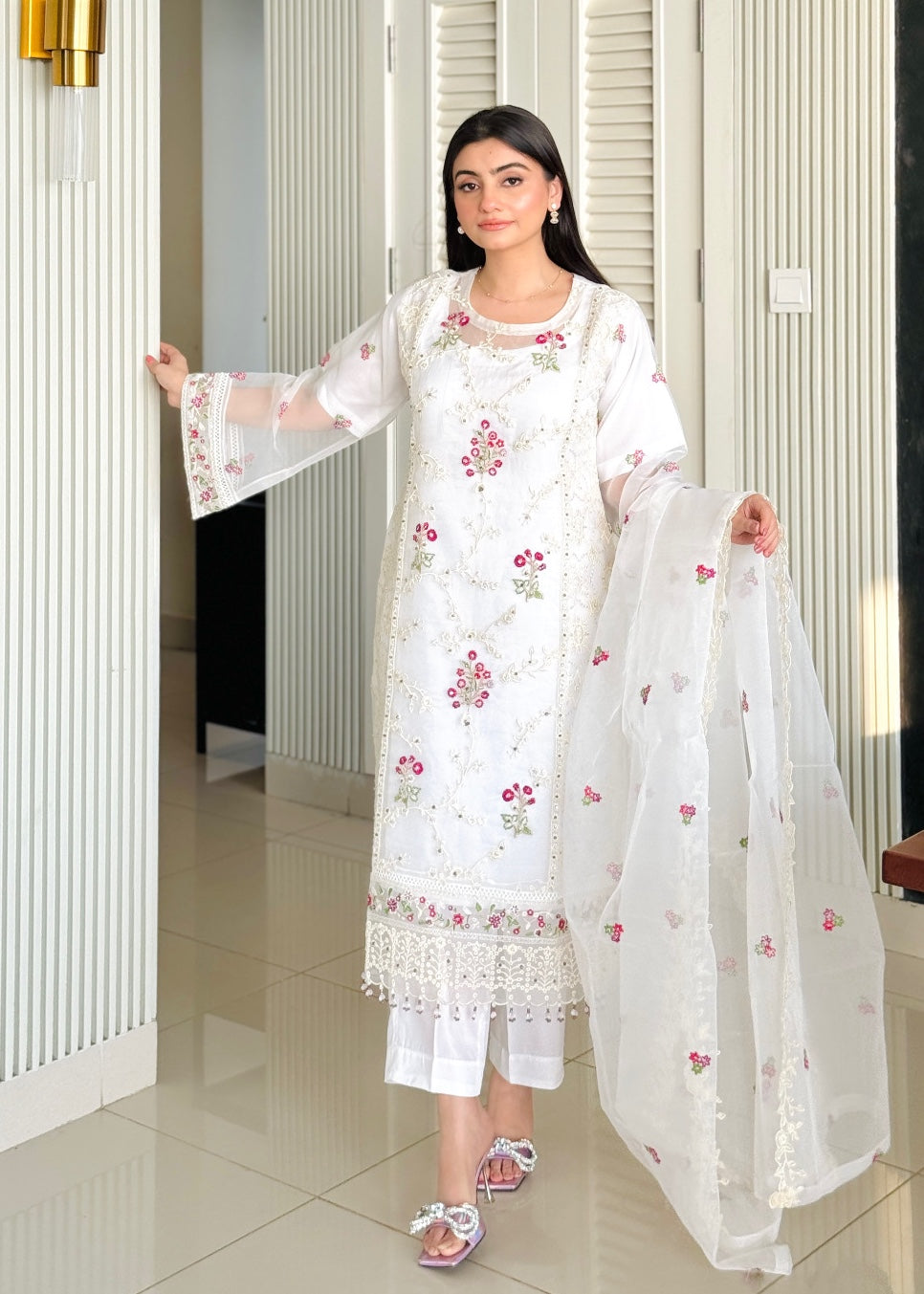 organza Kurta Set in White