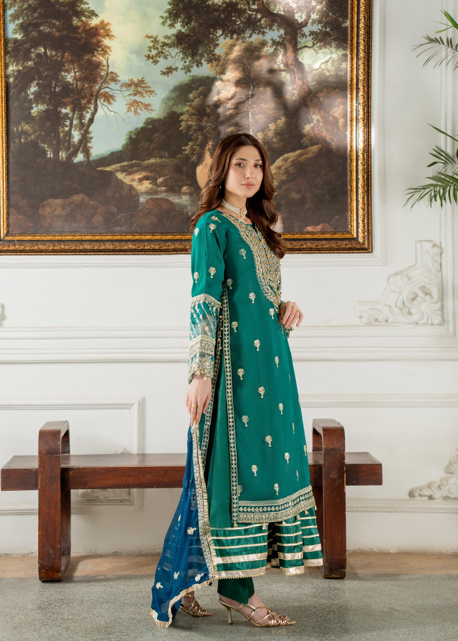 kattan silk Gown in Royal blue, teal