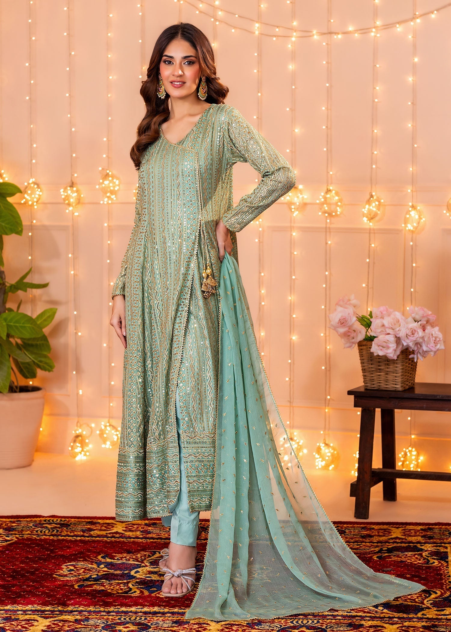 chiffon Angrakha in Aquamarine