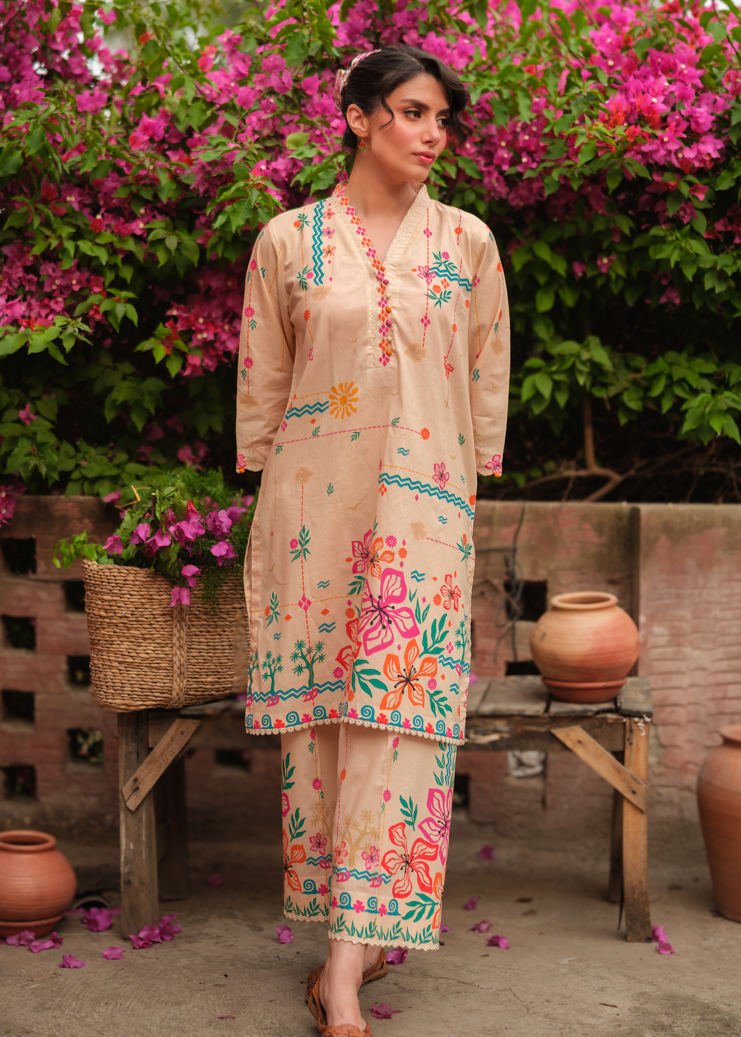 cambric Co Ord Sets in Peach pink