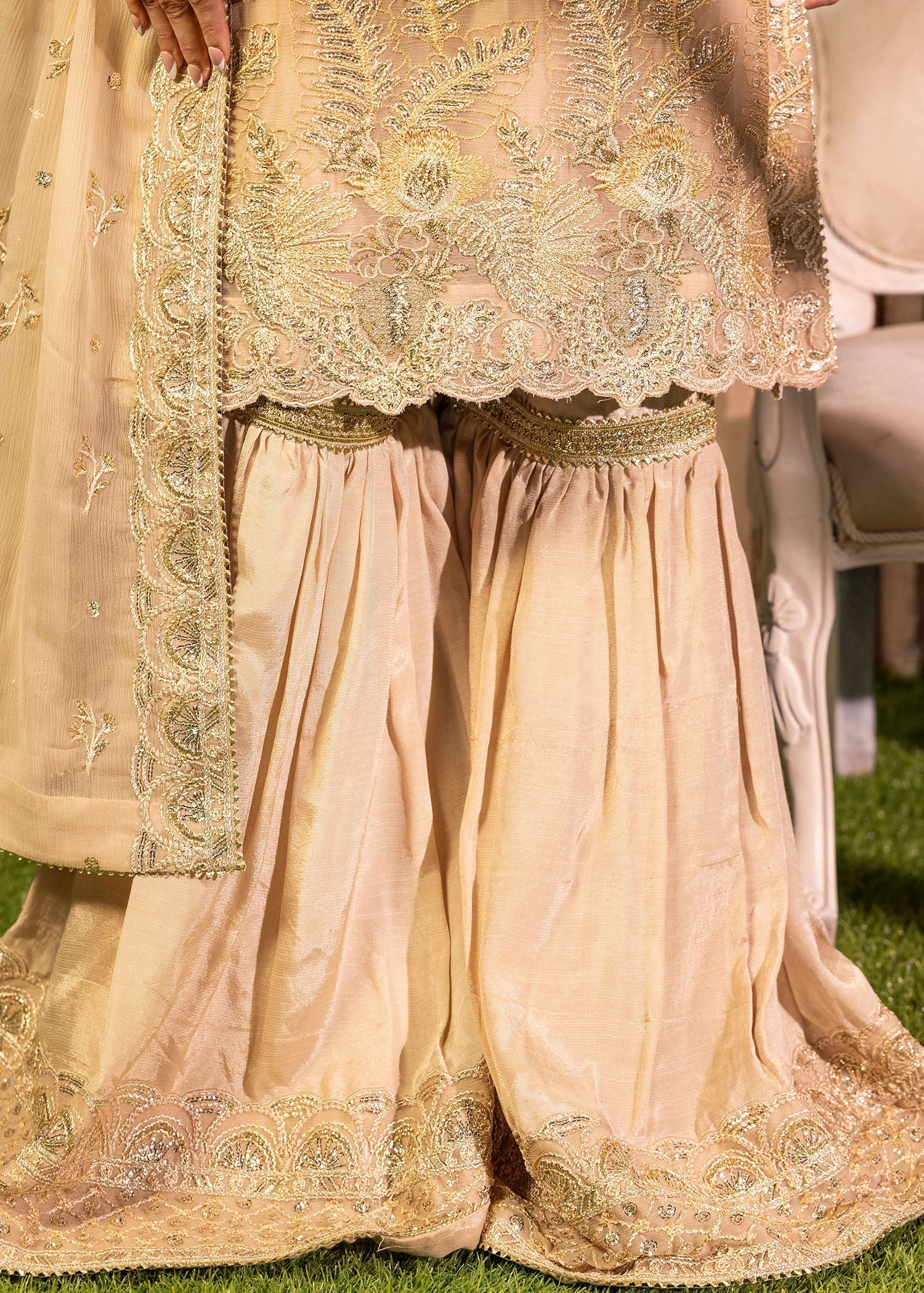 chiffon Gharara in Beige