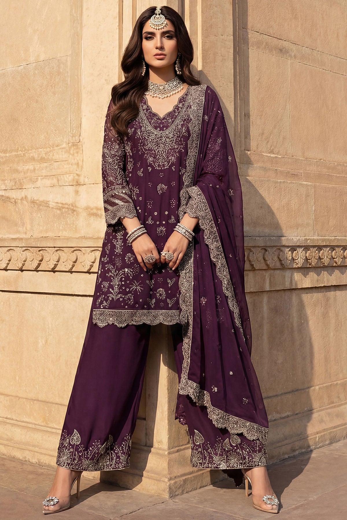 crinkle chiffon Unstitched in Purple