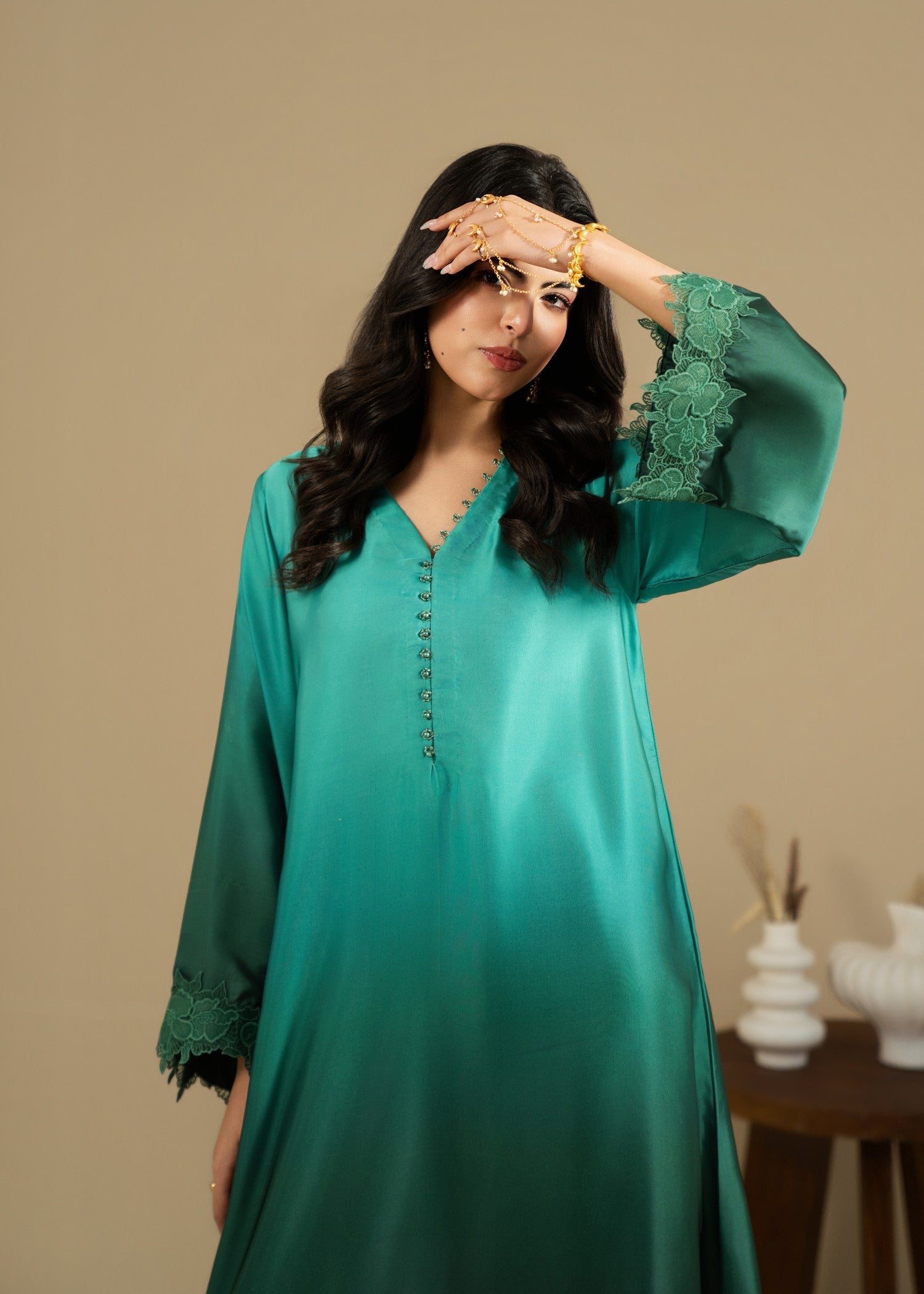 silk Kurta Set in Green