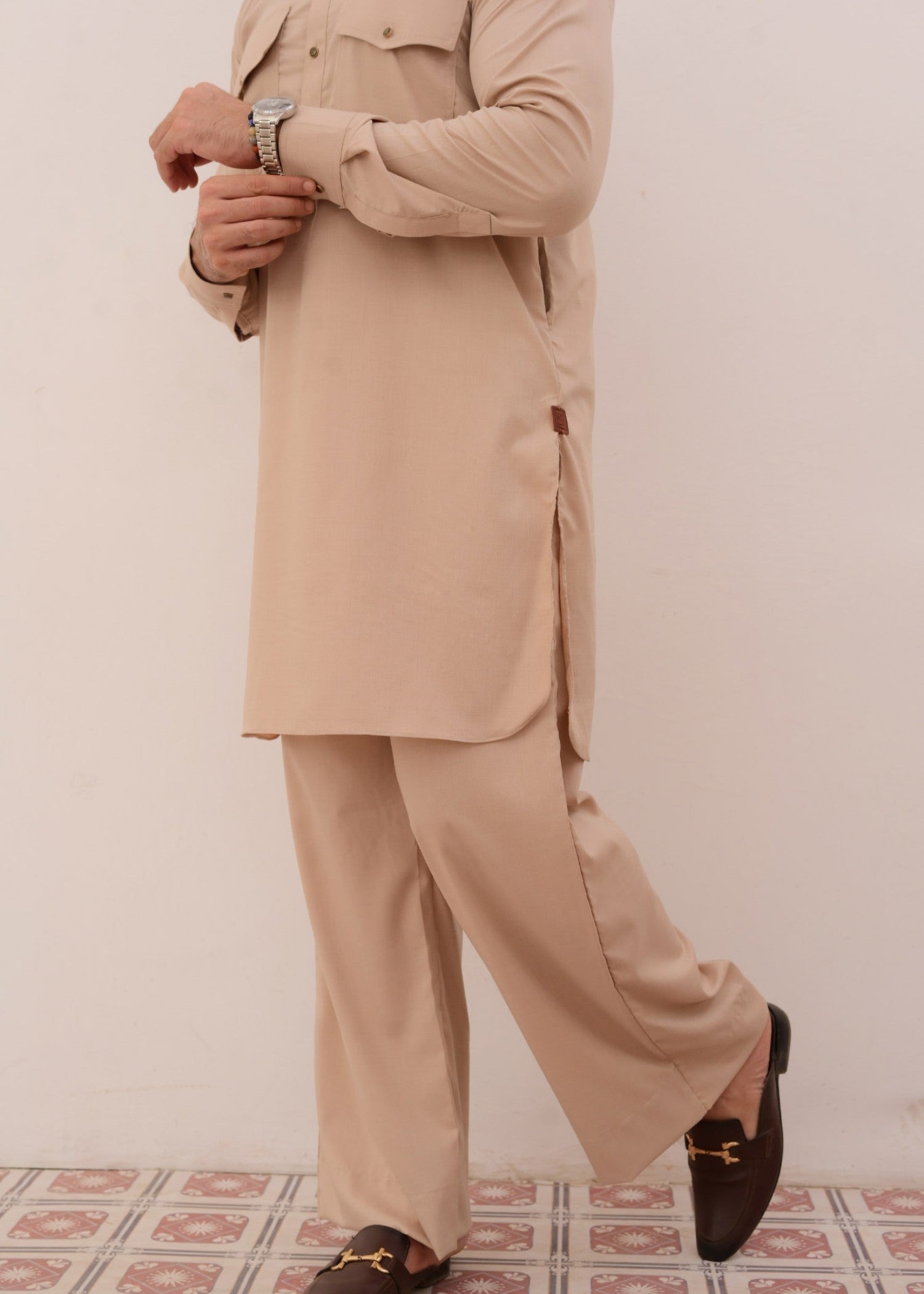 irish linen Kurta Set in Beige