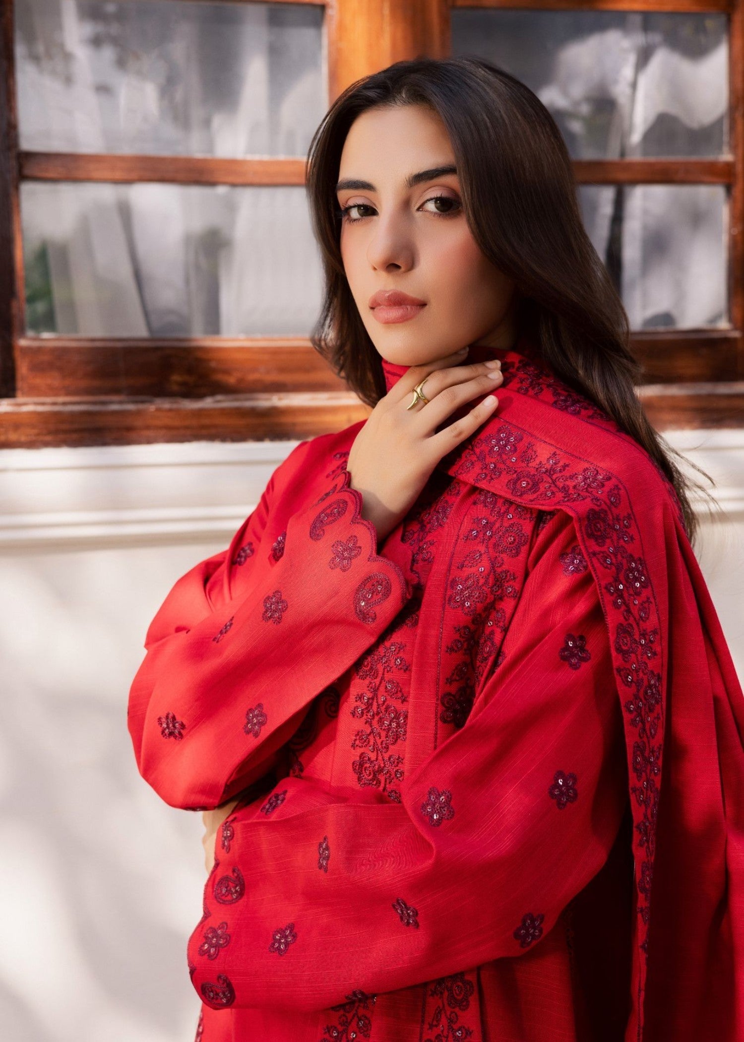 karandi Kurta Set in Red