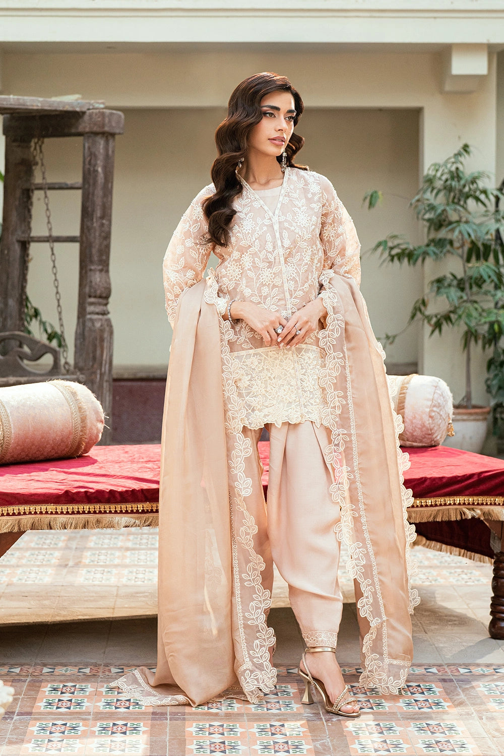 raw silk Kurta Set in Peach pink