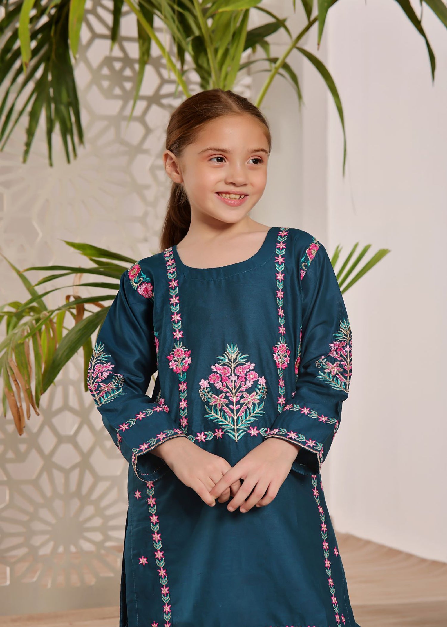 lawn Gharara in Teal