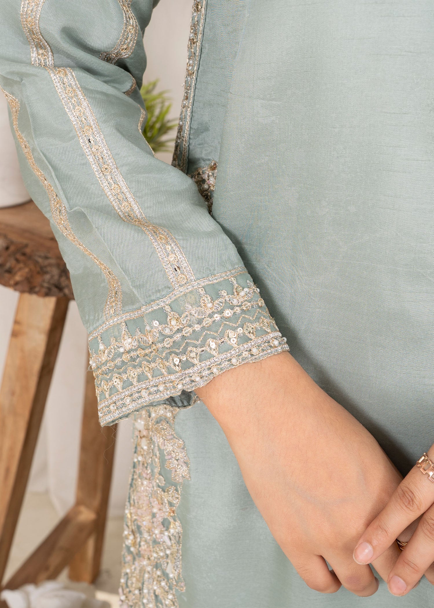 raw silk Kurta Set in Pastel green