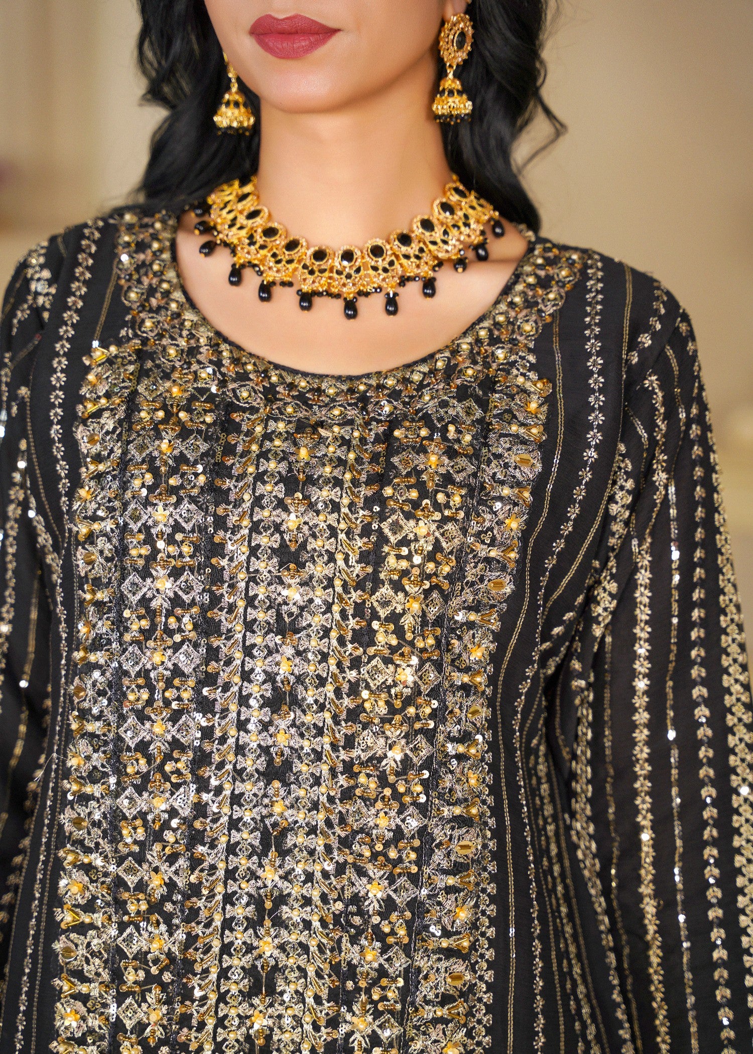 chiffon Sharara in Gold, black