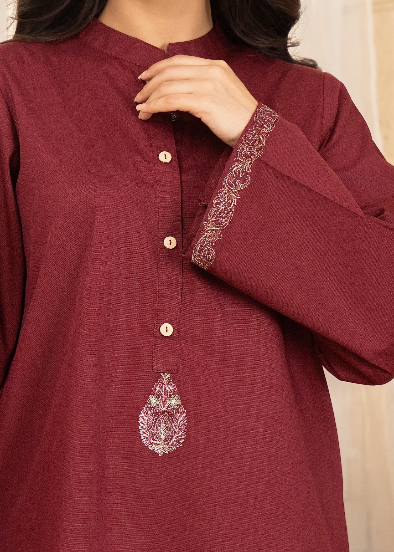 twill khaddar Kurta Set in Maroon