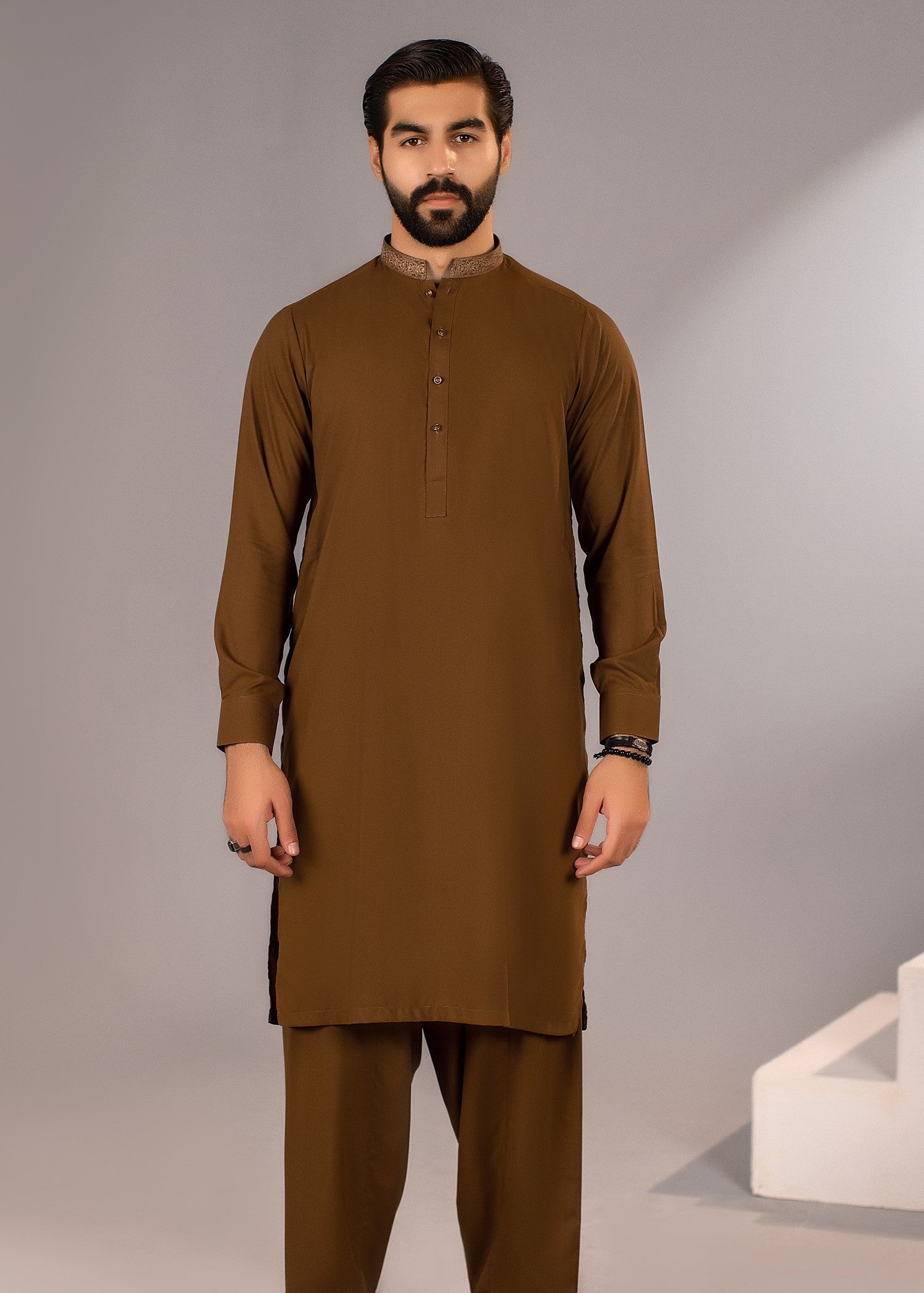 wash & wear Shalwar Kameez in Golden brown