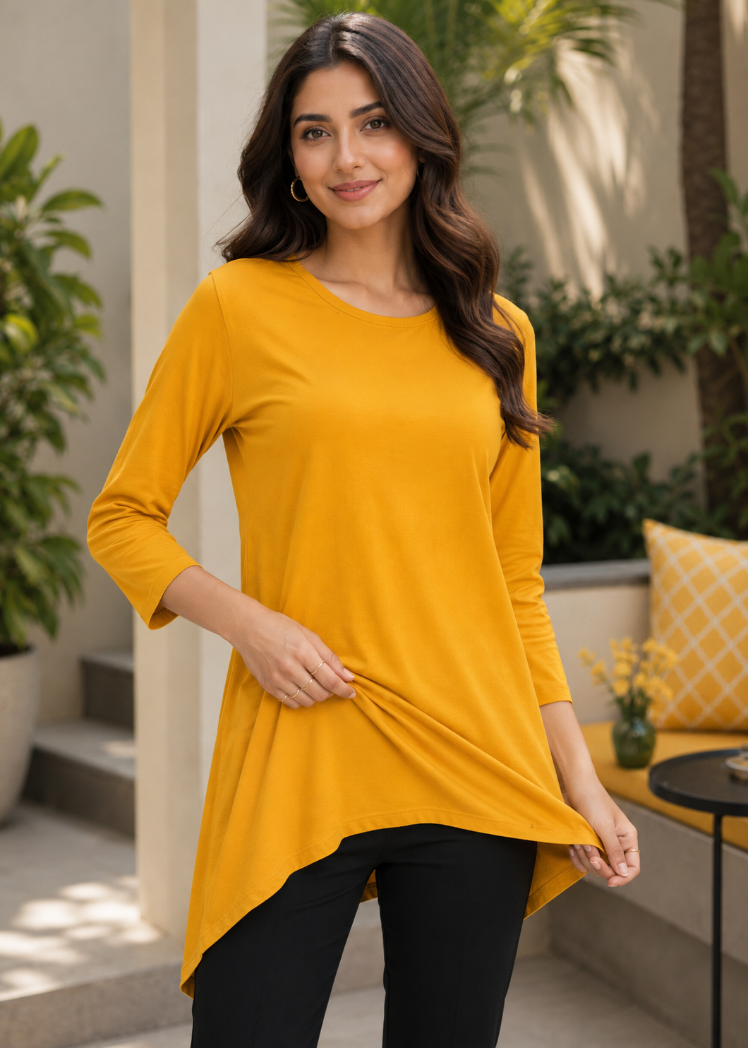 single jersey knit Top in School bus yellow