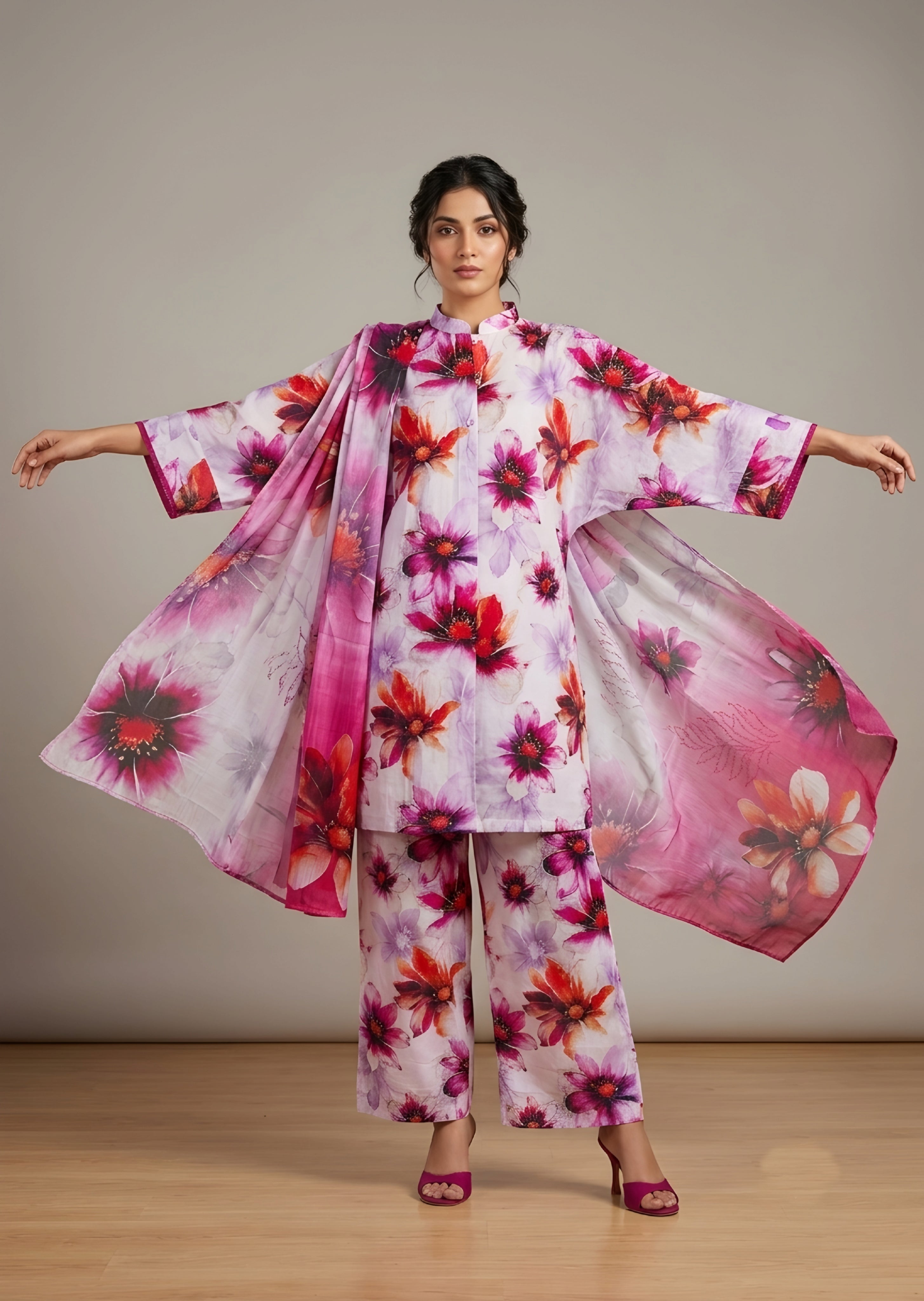 lawn Kurta Set in Mauve pink, lusty gallant