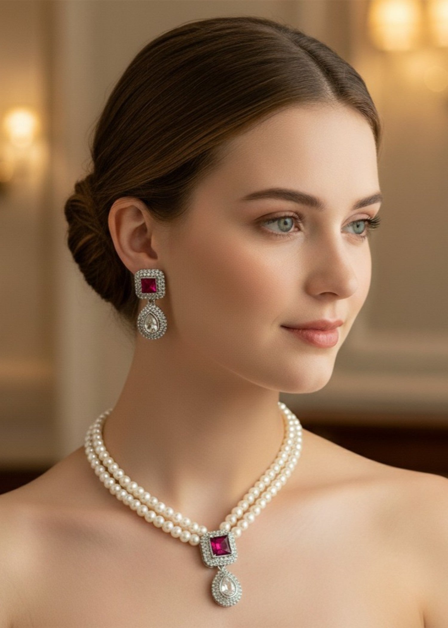 Jewelry Set in White, ruby red Color by - Trendy Women Jewelry Set OGL9677