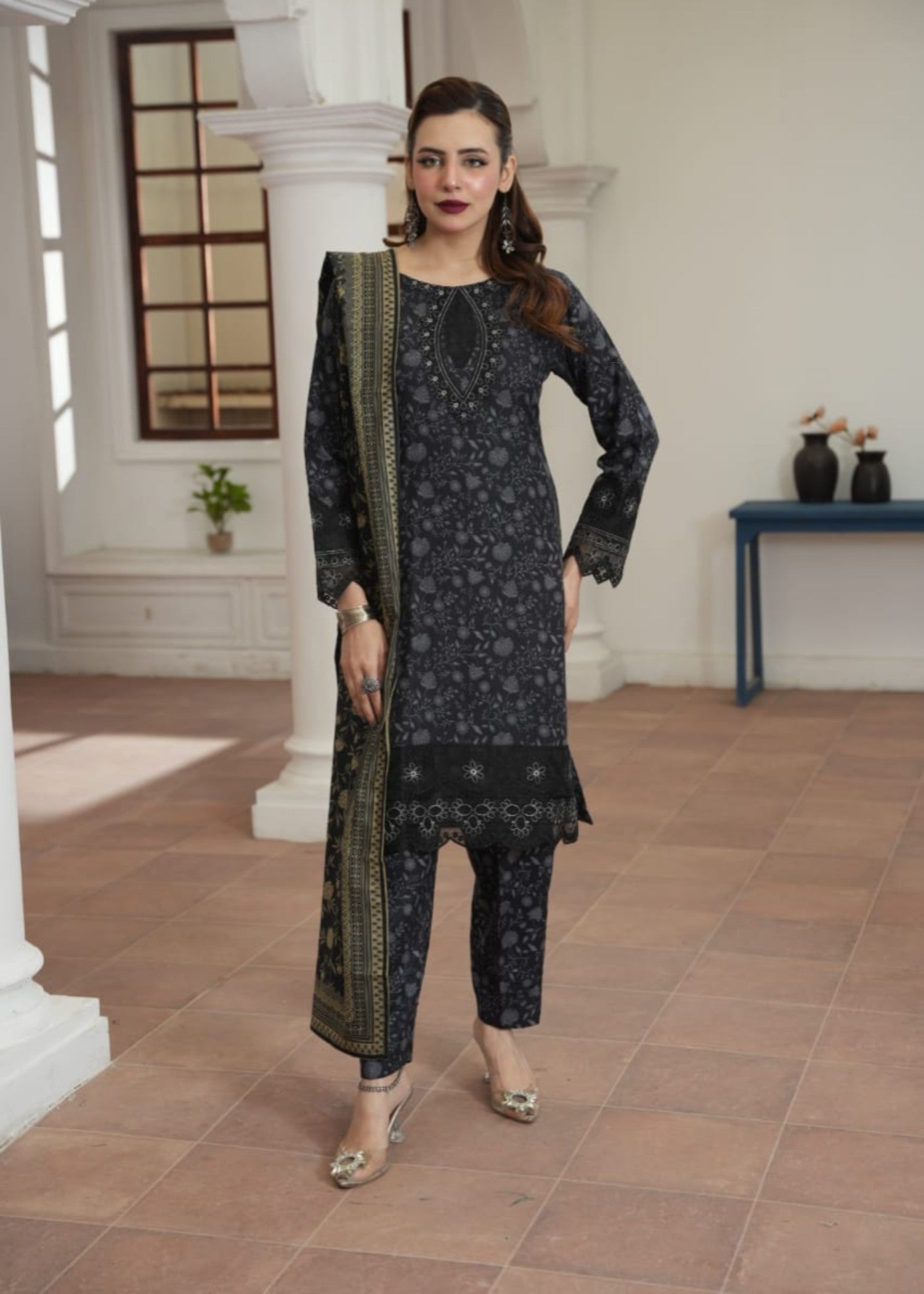 dhanak Kurta Set in Grey