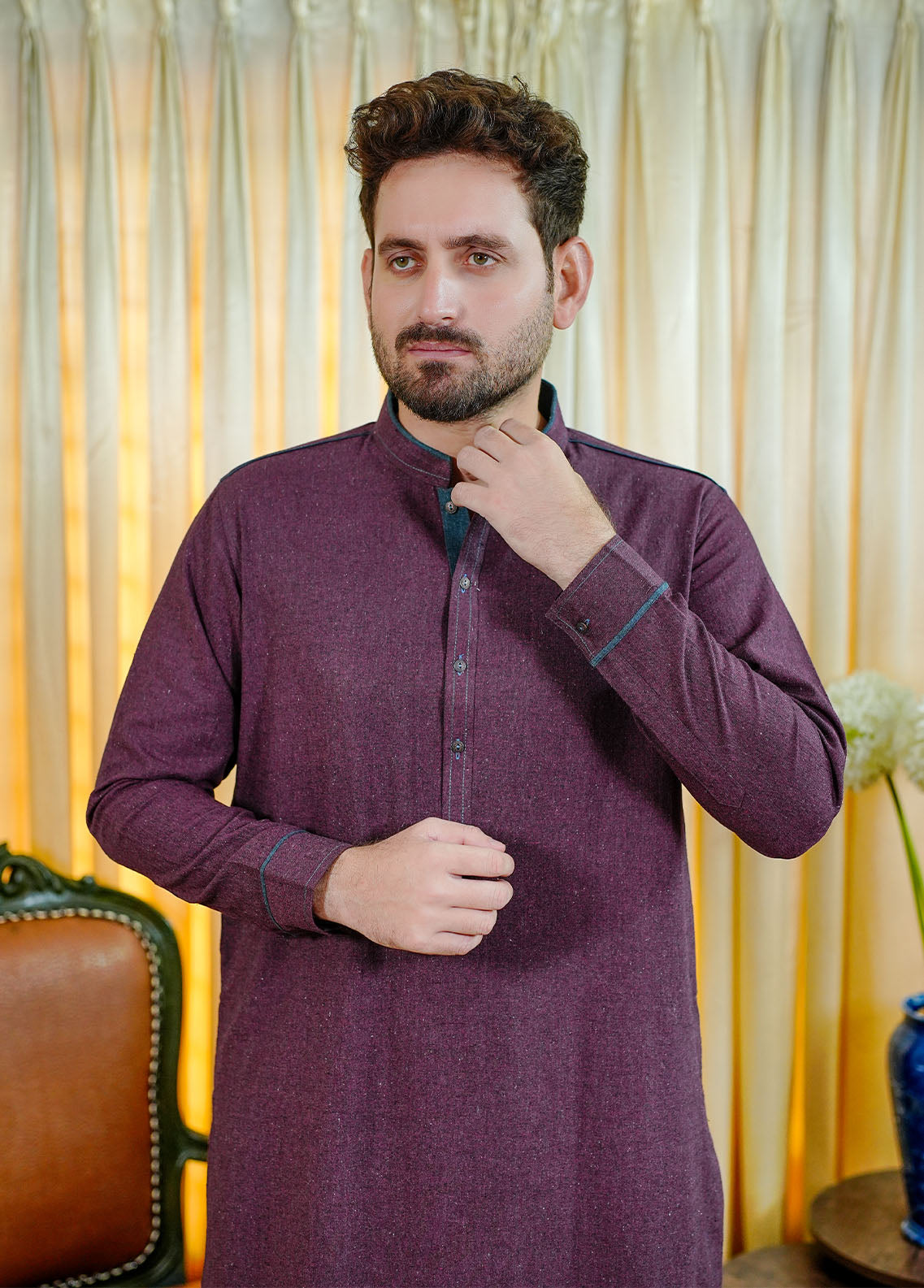 cotton viscose Shalwar Kameez in Burgundy