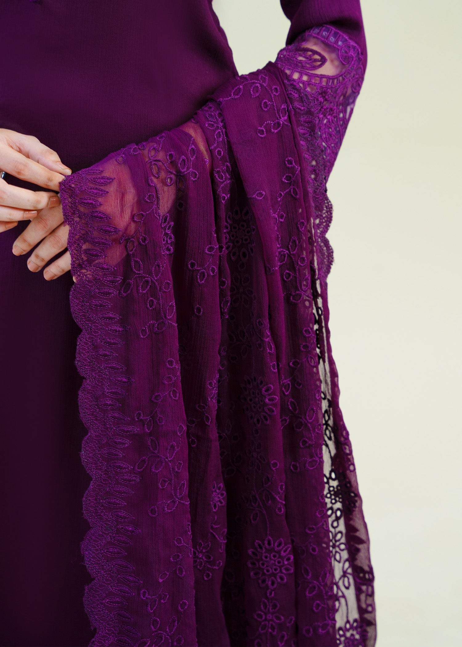 chiffon Kurta Set in Plum