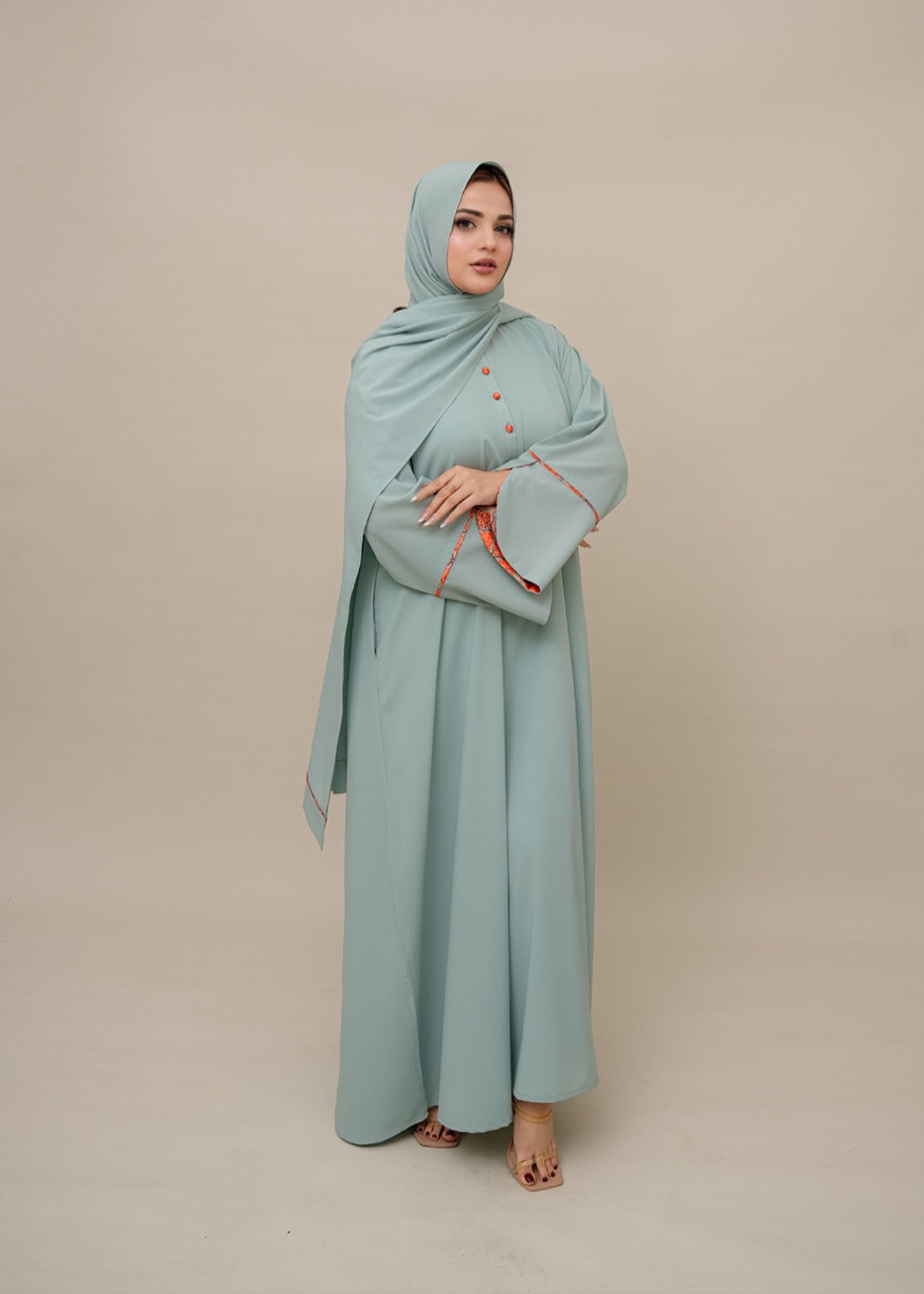 crepe silk Abaya in Pastel green