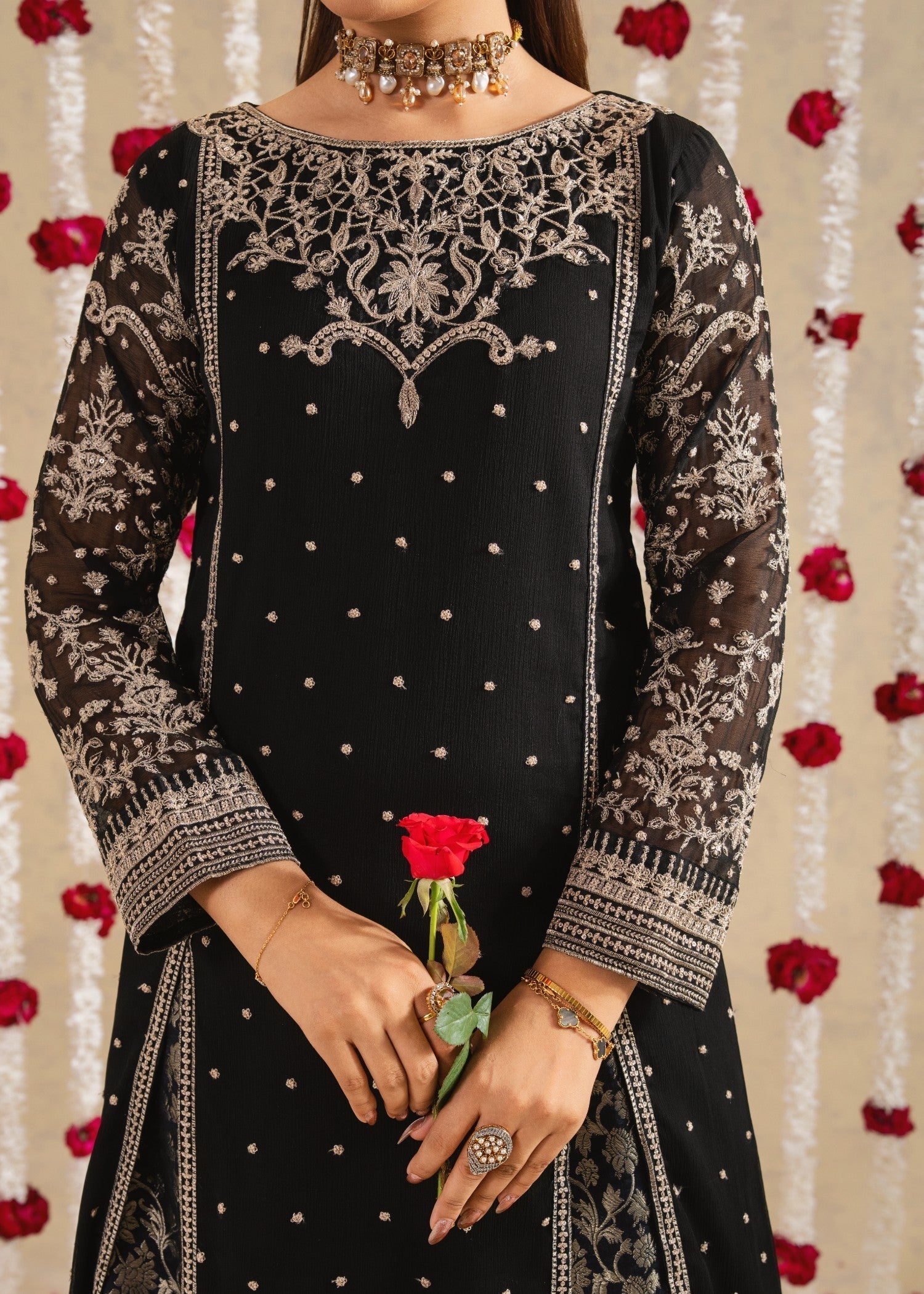 chiffon Pishwas in Black