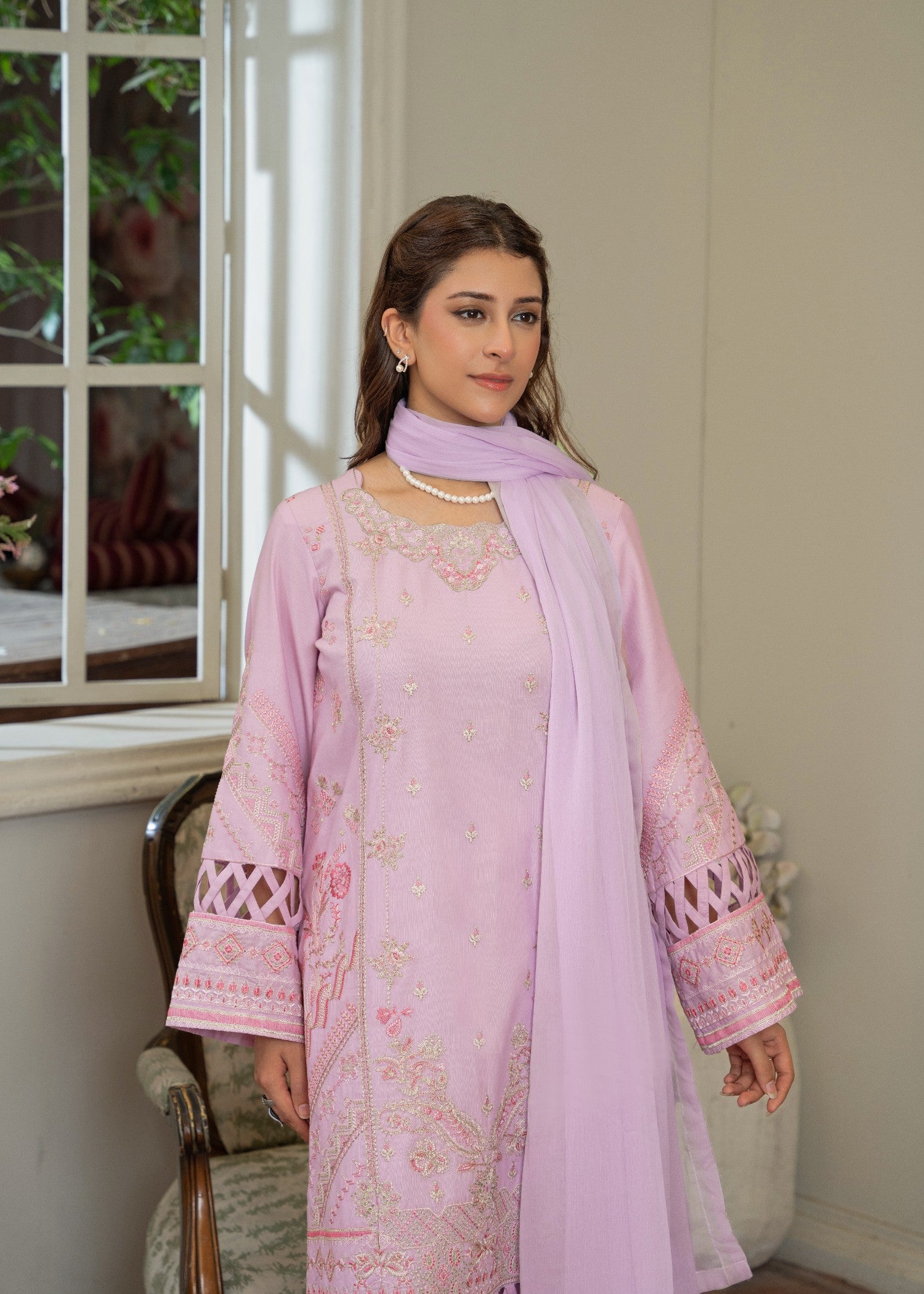 ribbed lawn Kurta Set in Cotton candy