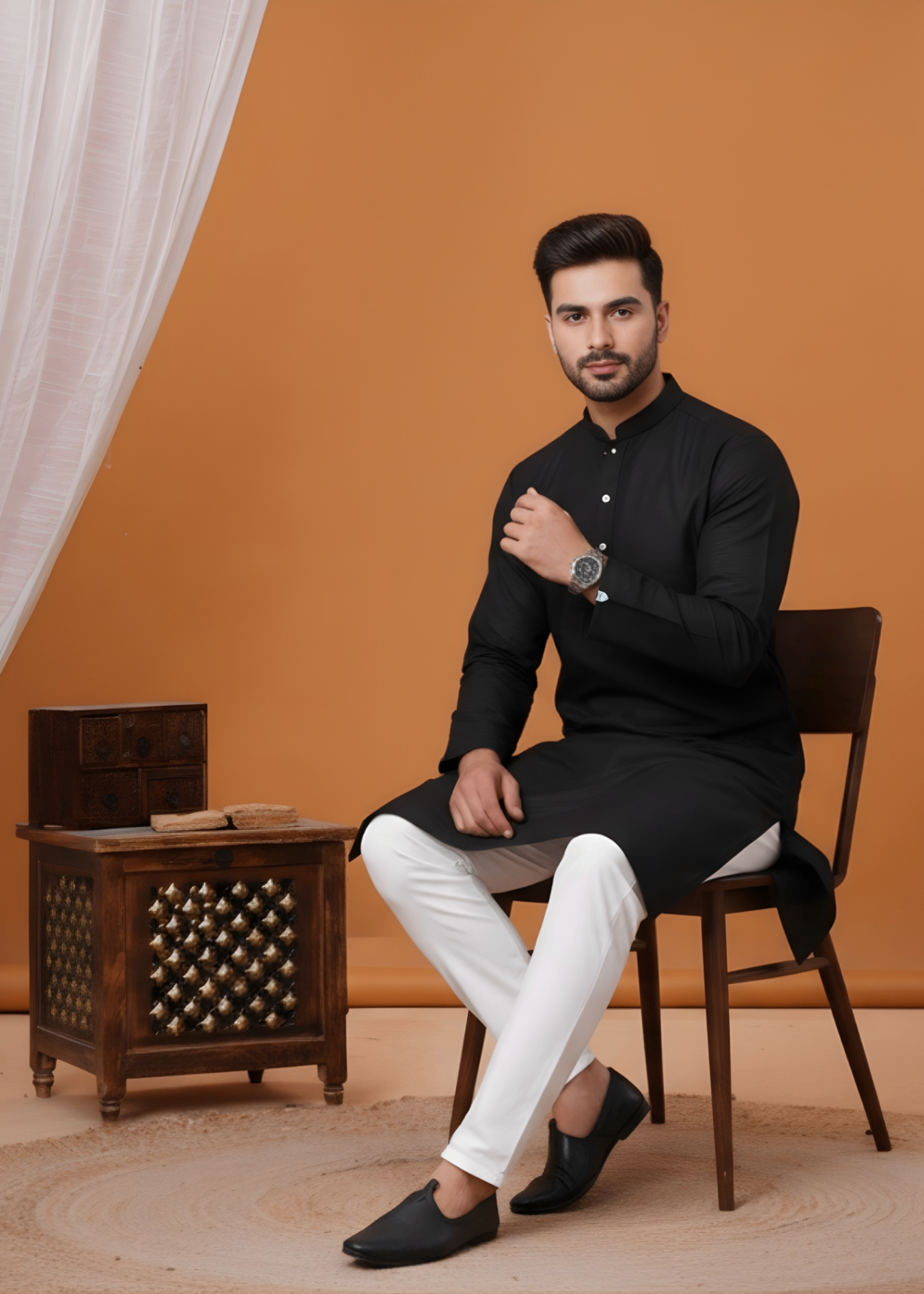 cotton linen Kurta in Charcoal black