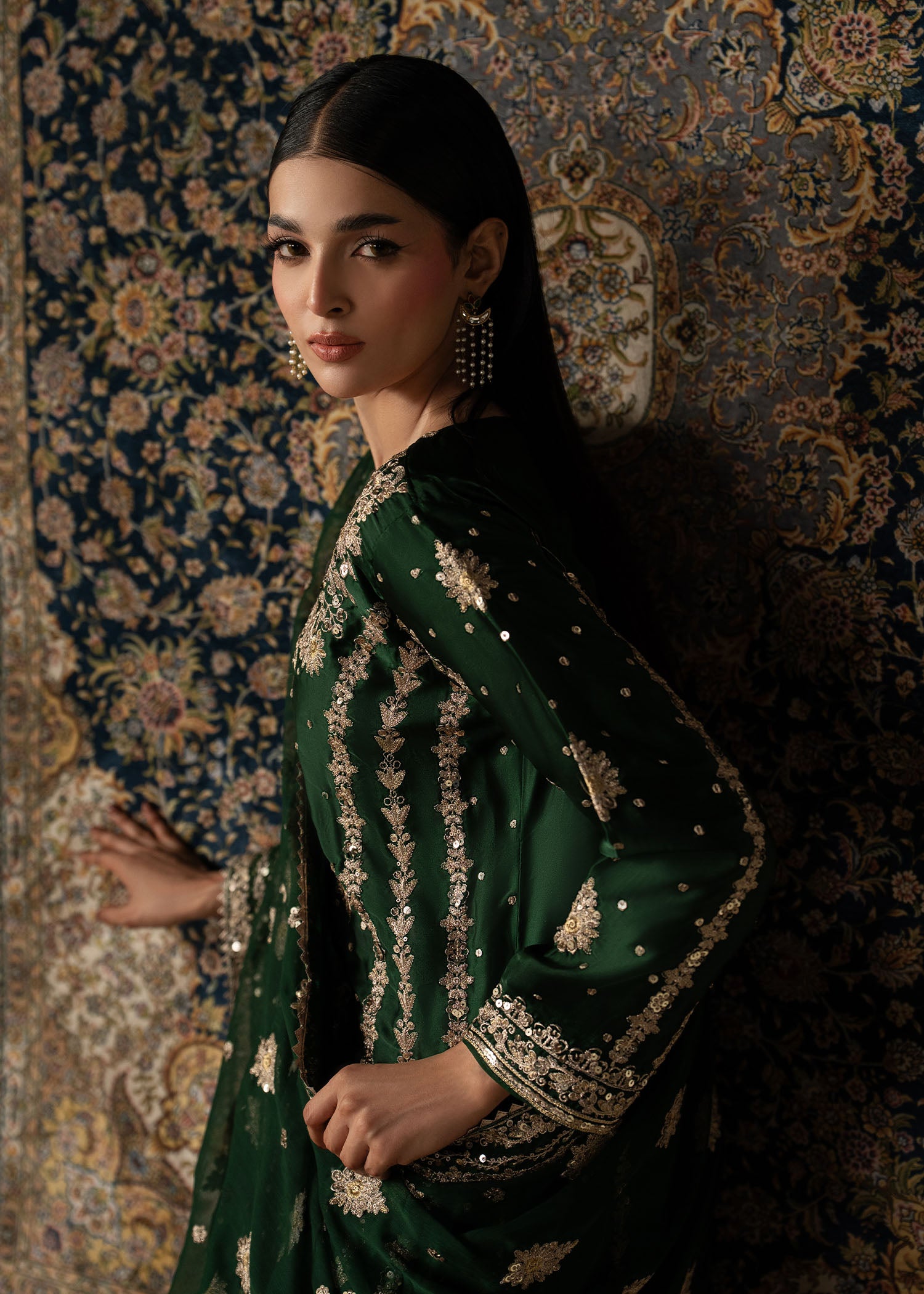 chiffon Gharara in Dark green