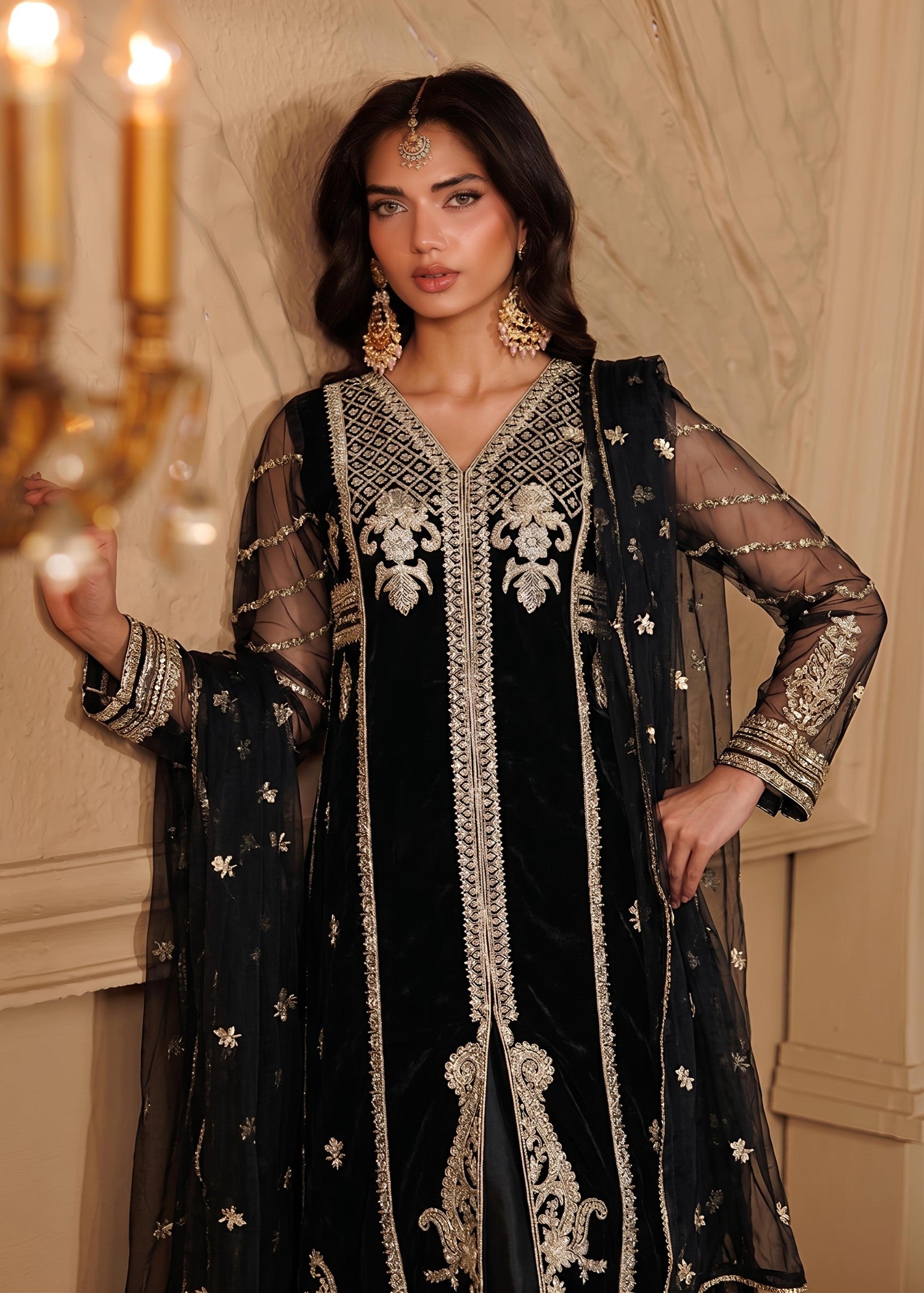 net Sharara in Jet black