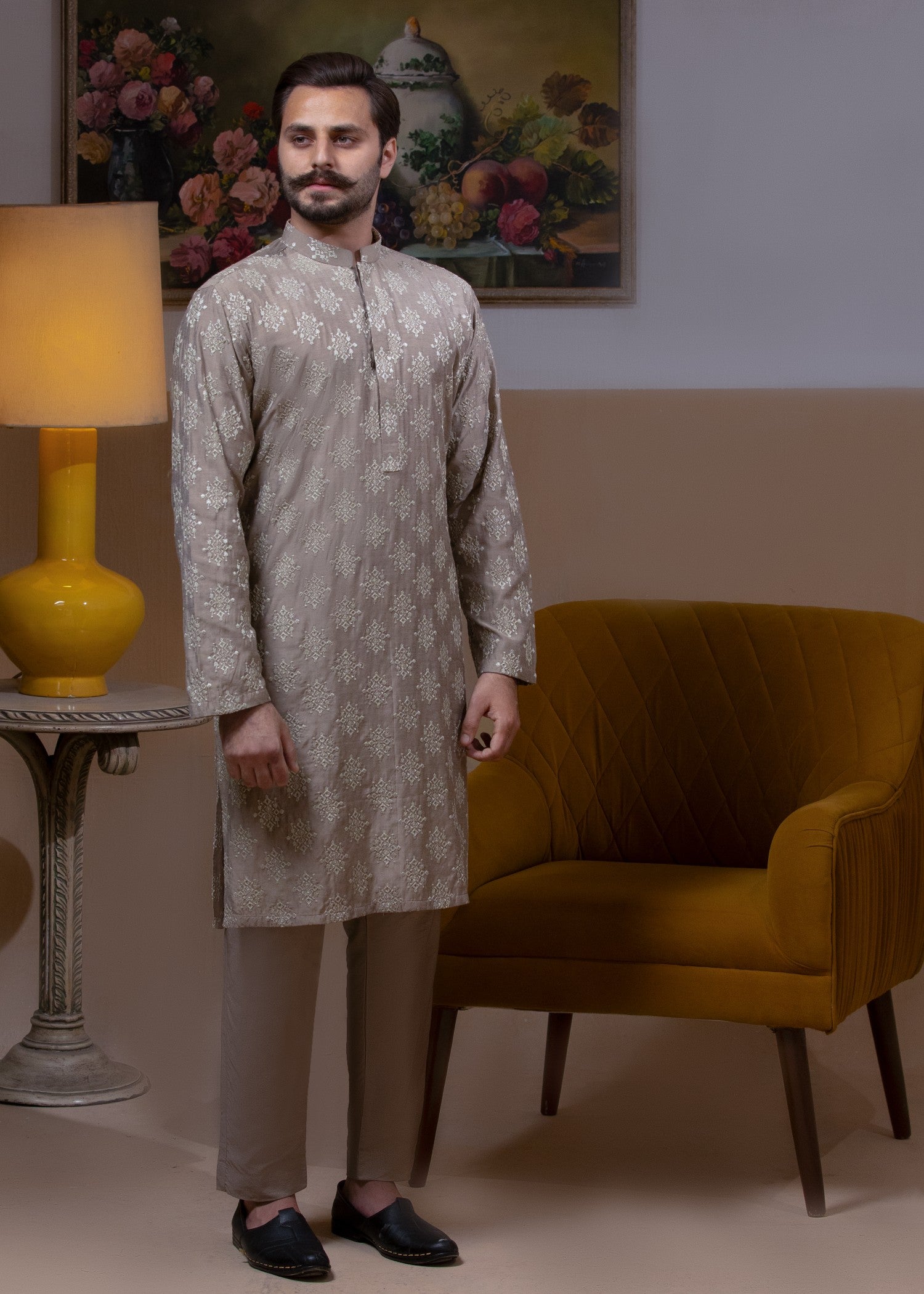 cotton silk Kurta Set in Beige by House Of Arsalan Iqbal