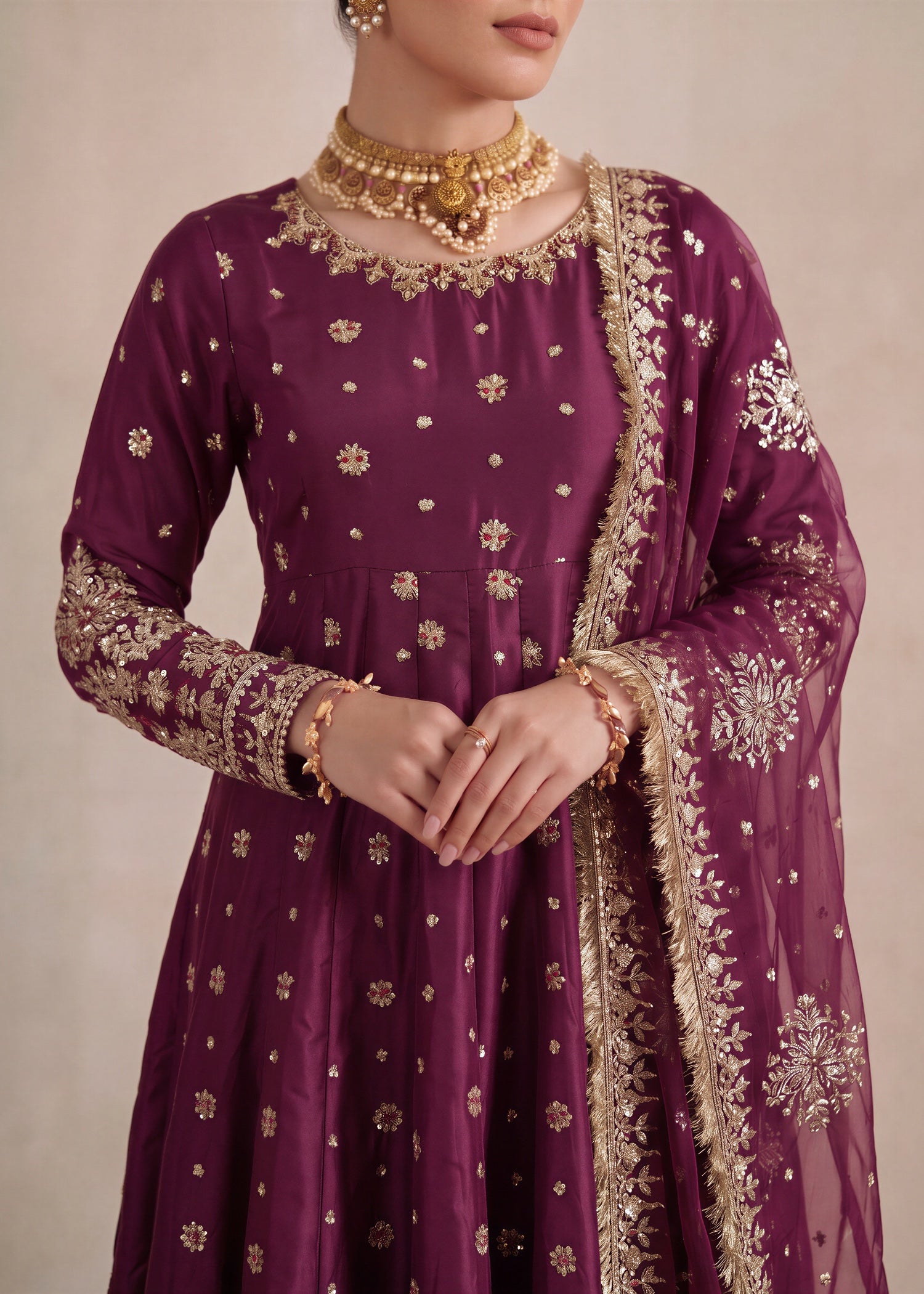 silk Pishwas in Magenta haze