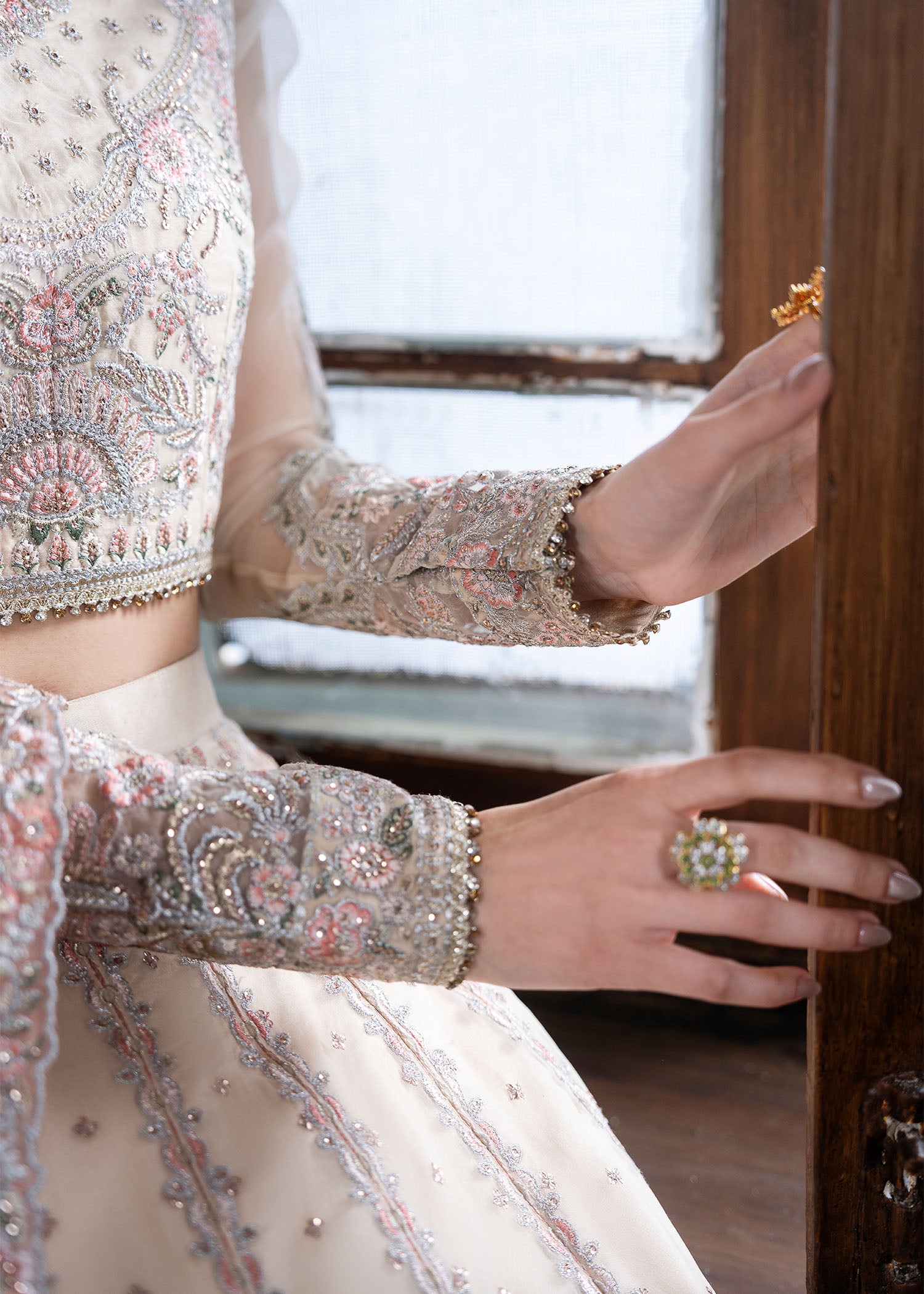 organza Lehenga in Beige